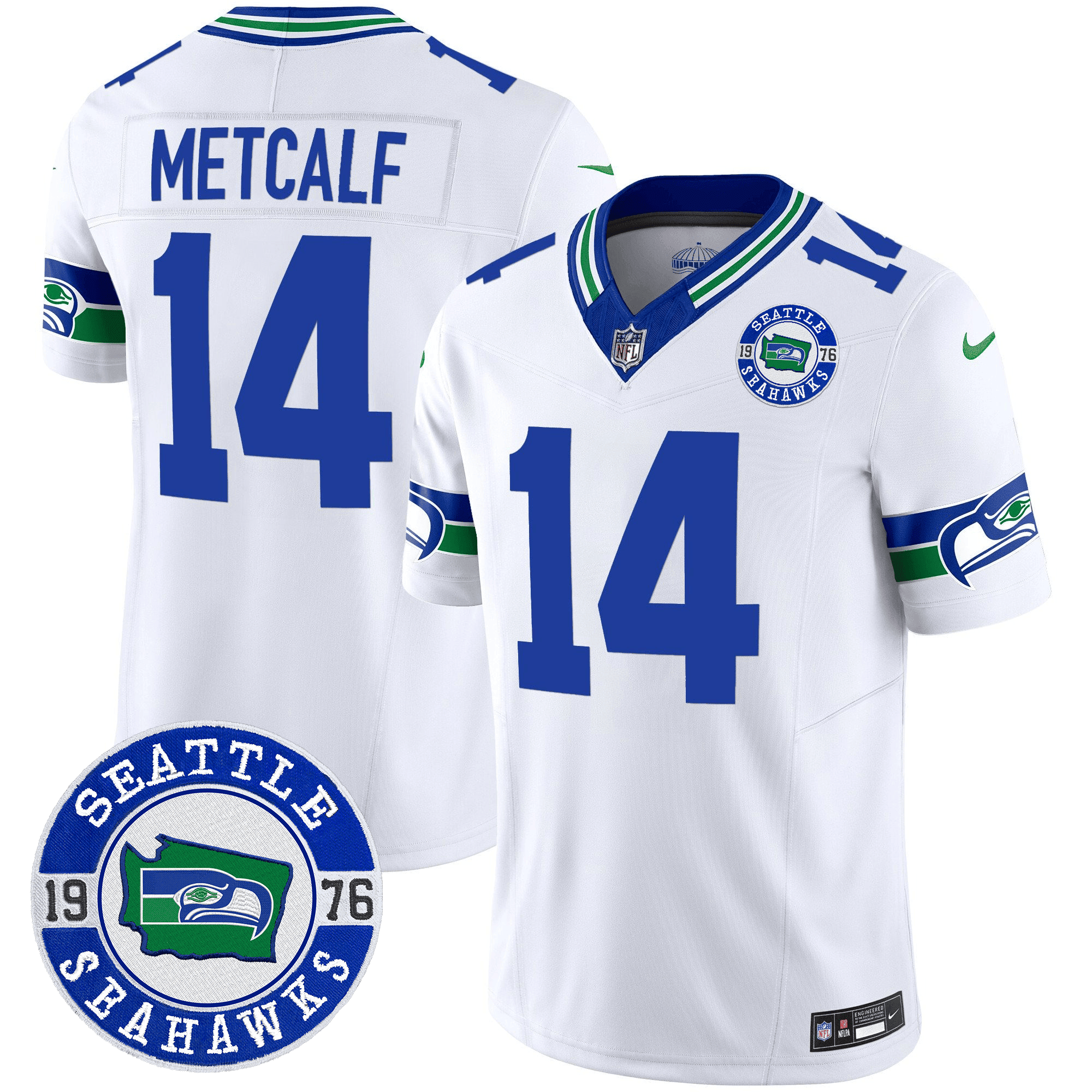 Men's DK Metcalf Seattle Seahawks Throwback Est. 1976 Patch Vapor Limited White Jersey - All Stitched