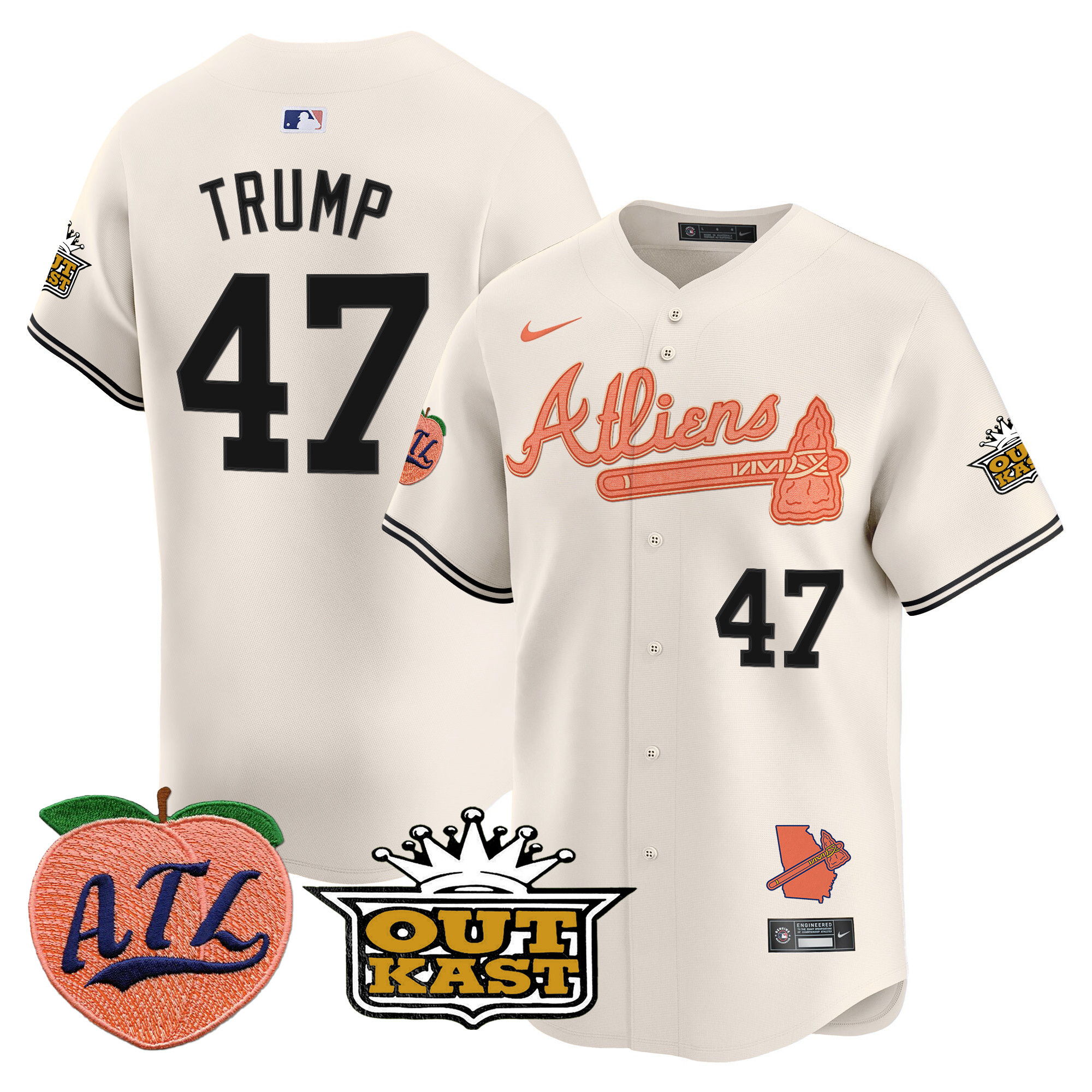 Men's Donald Trump Atlanta Braves Atliens & Peach Vapor Premier Limited Cream Jersey - All Stitched
