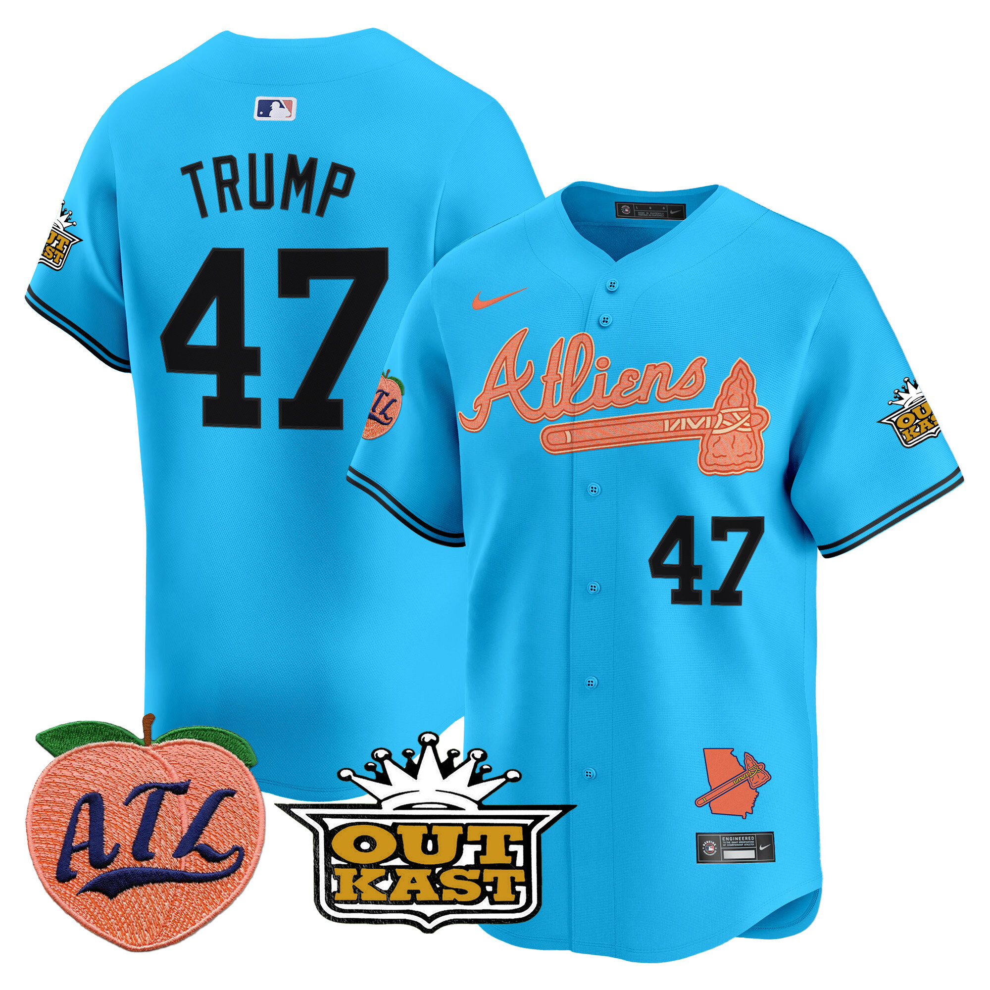 Men's Donald Trump Atlanta Braves Atliens & Peach Vapor Premier Limited Light Blue Jersey - All Stitched