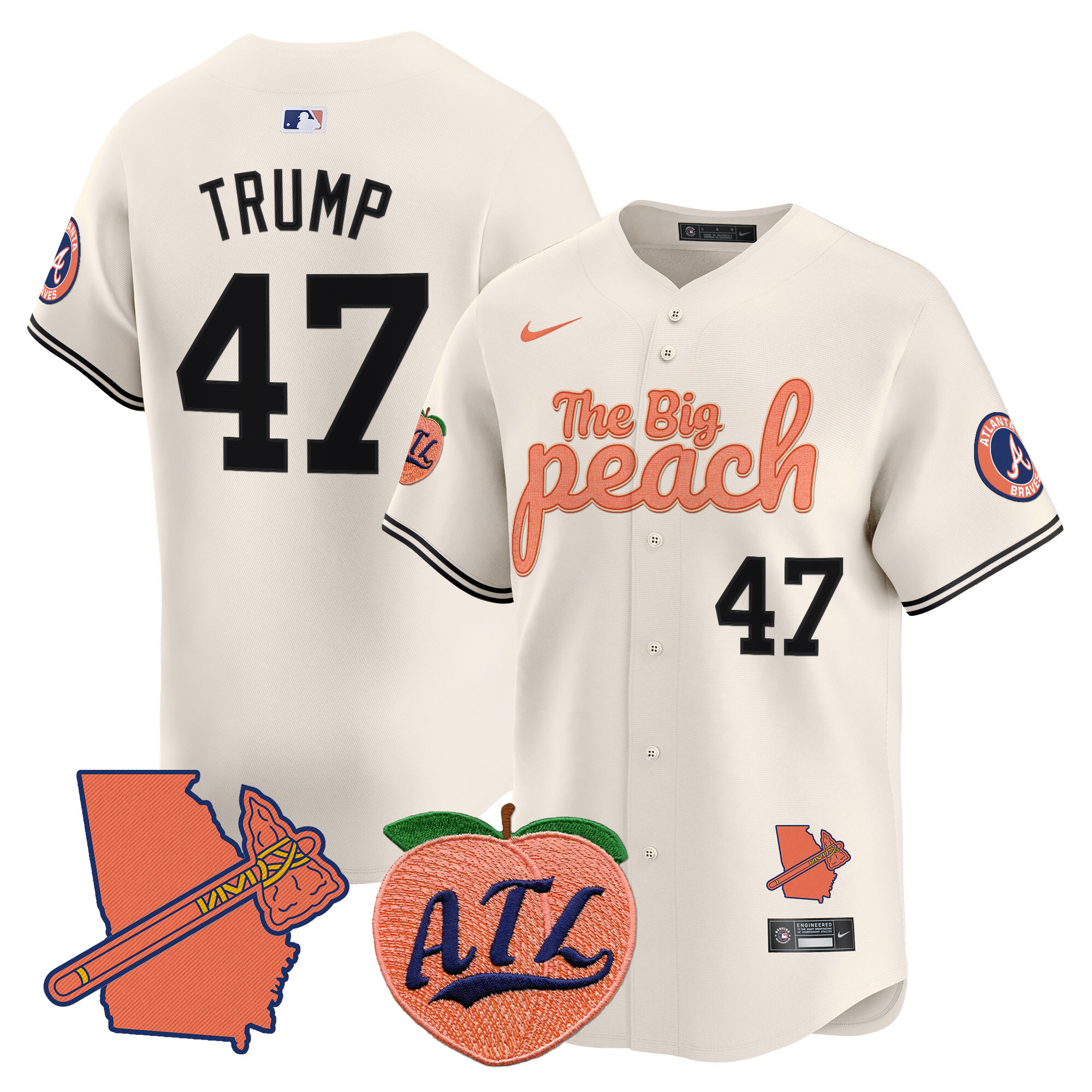 Men's Donald Trump Atlanta Braves The Big Peach Vapor Premier Limited Cream Jersey - All Stitched
