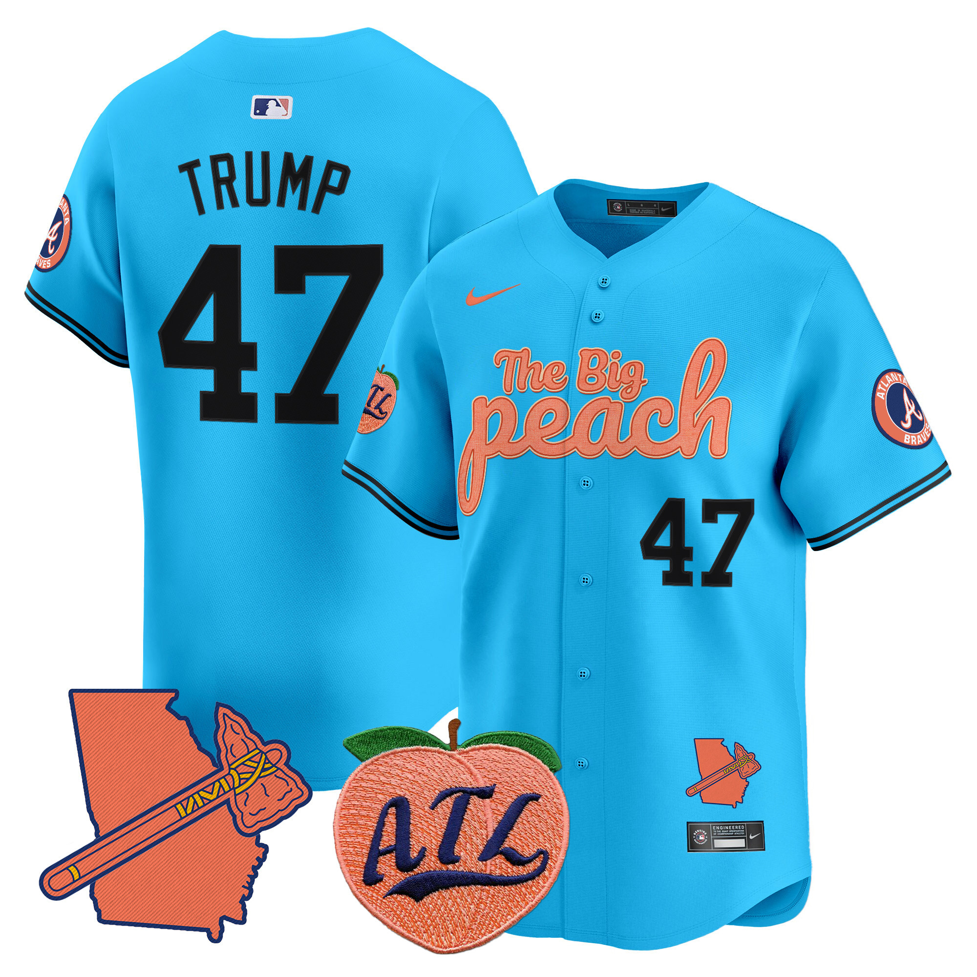 Men's Donald Trump Atlanta Braves The Big Peach Vapor Premier Limited Light Blue Jersey - All Stitched