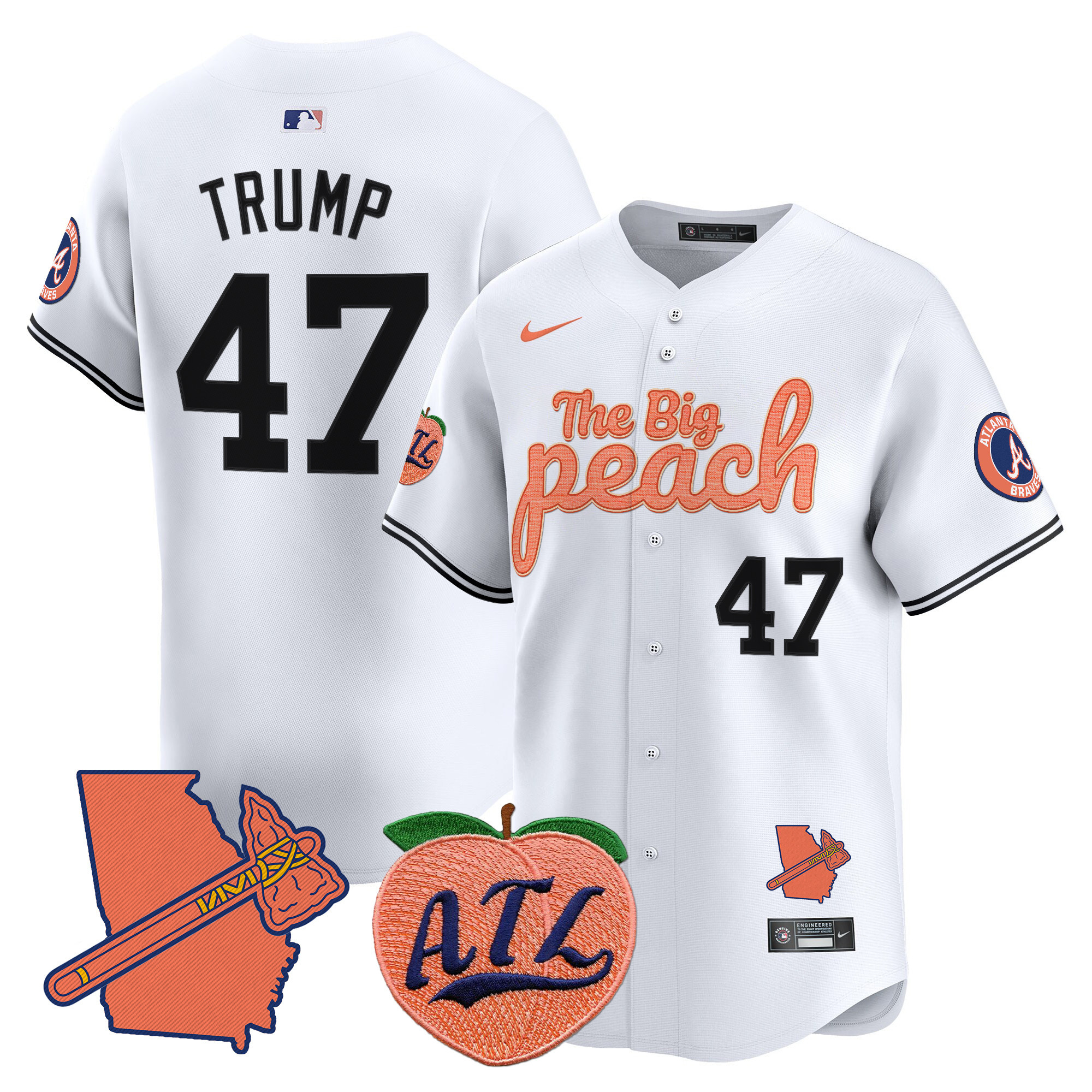 Men's Donald Trump Atlanta Braves The Big Peach Vapor Premier Limited White Jersey - All Stitched