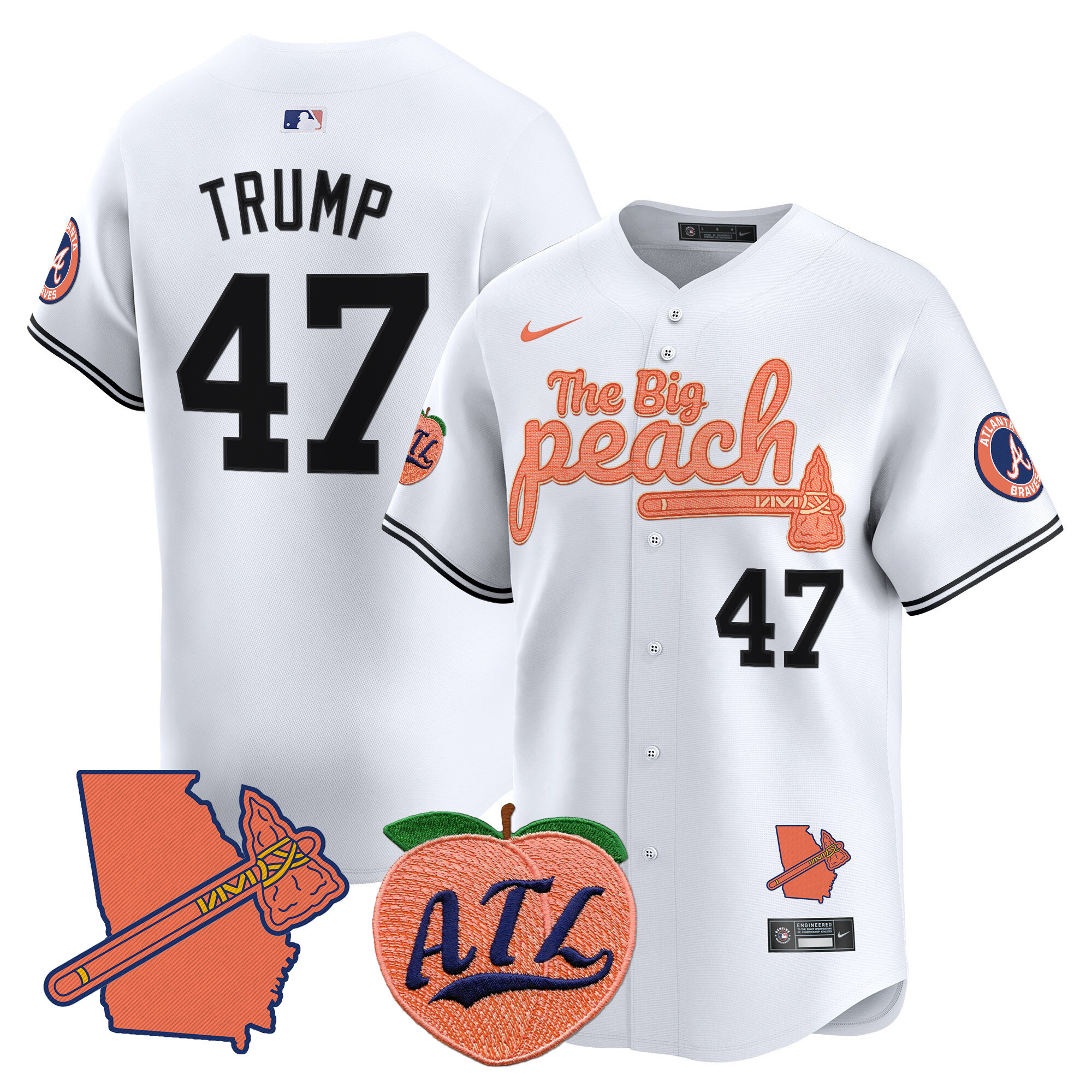 Men's Donald Trump Atlanta Braves The Big Peach Vapor Premier Limited White Jersey V2 - All Stitched