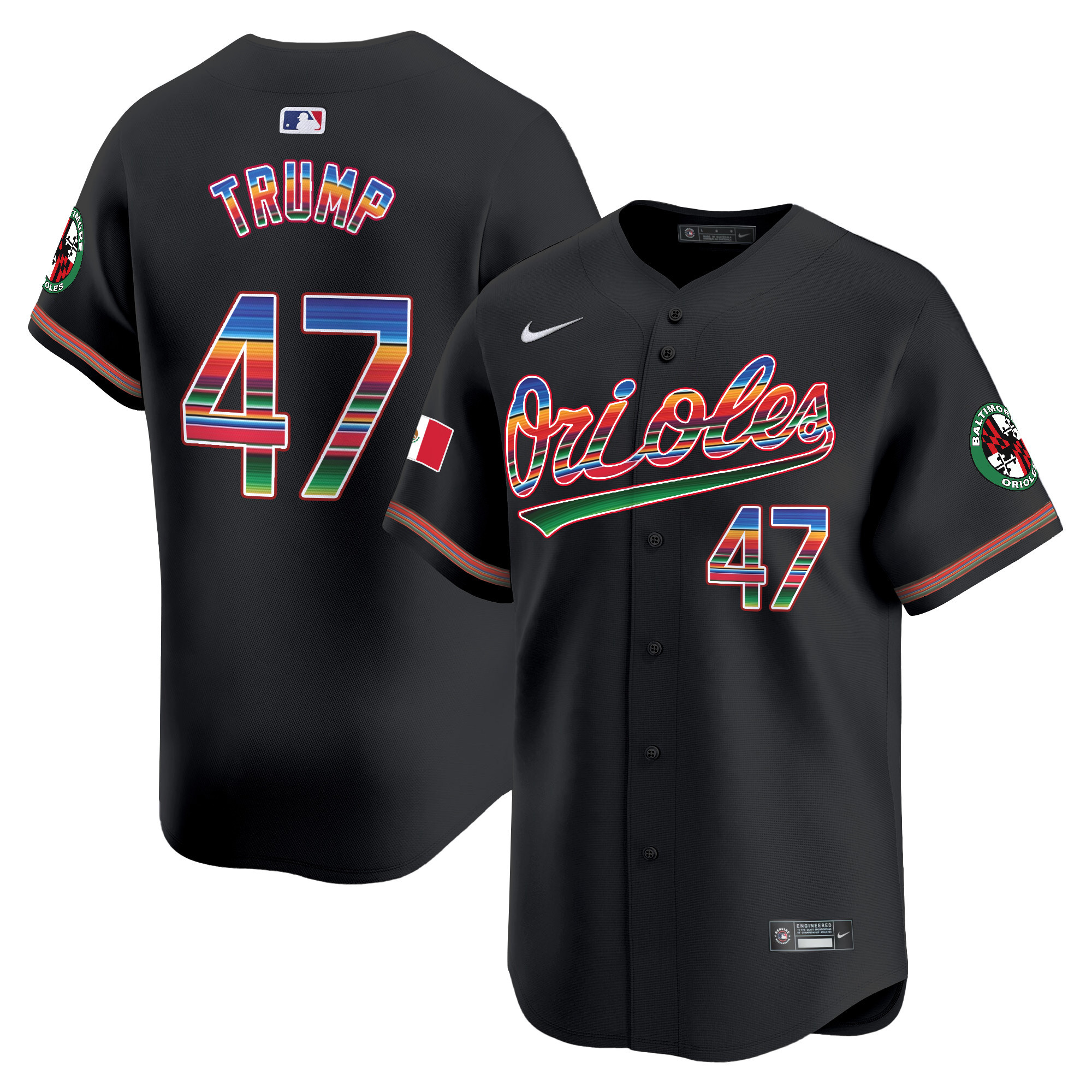 Men's Donald Trump Baltimore Orioles Mexico Vapor Premier Limited Black Jersey - All Stitched
