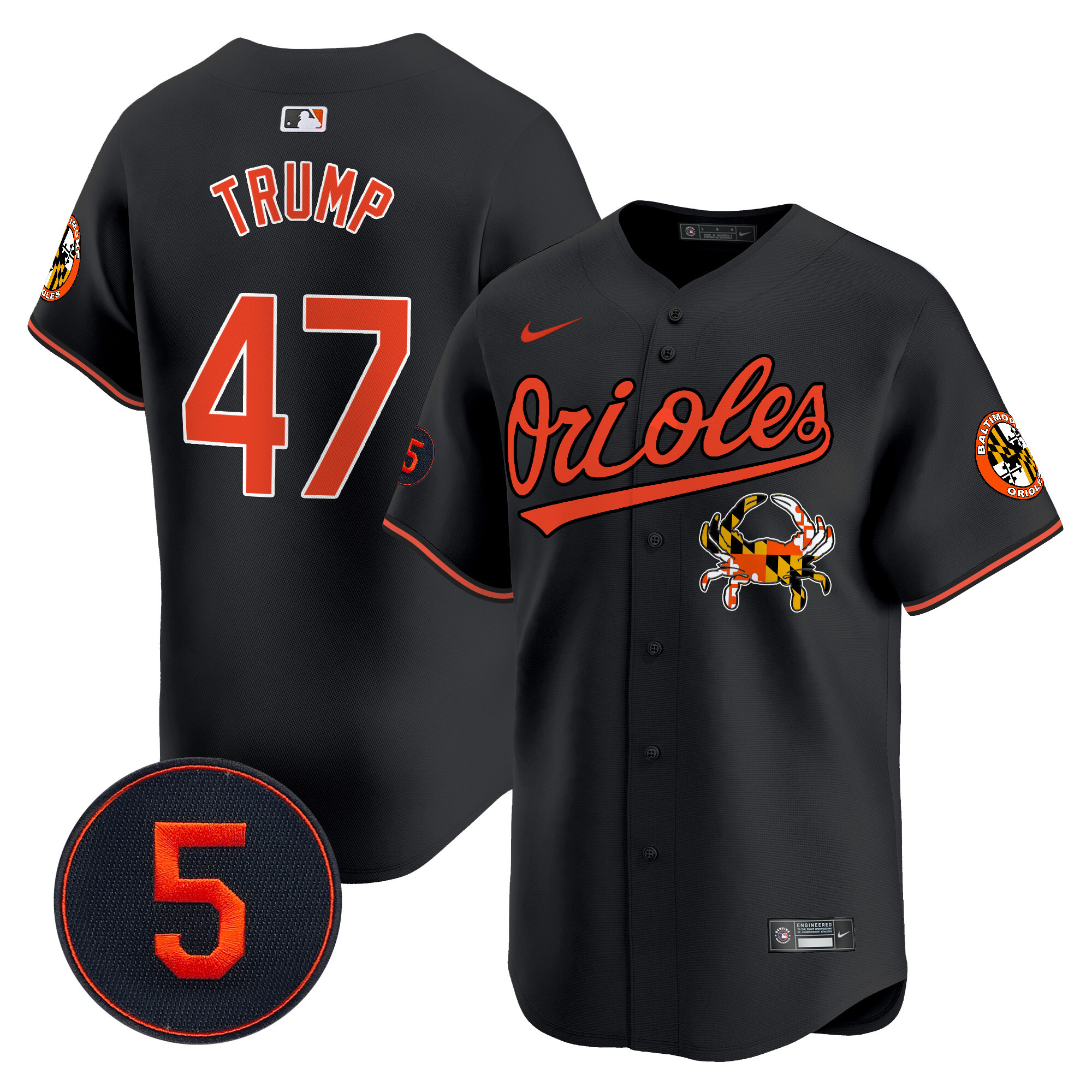 Men's Donald Trump Baltimore Orioles Robinson Patch Vapor Premier Limited Black Jersey V9 - All Stitched