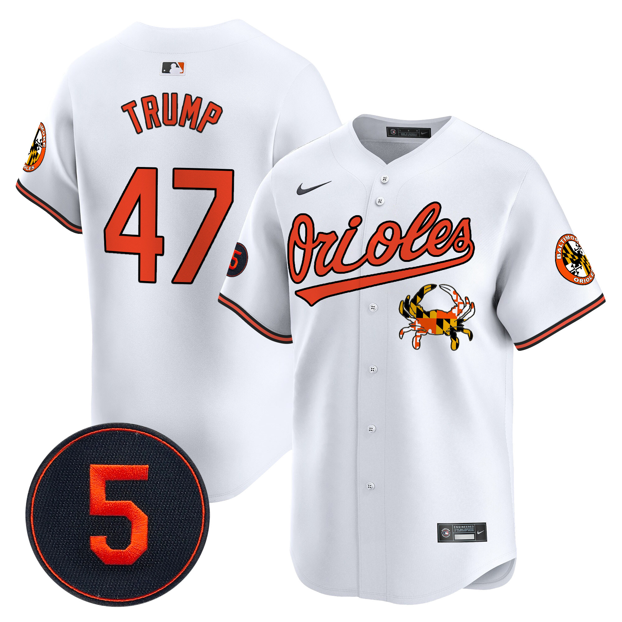 Men's Donald Trump Baltimore Orioles Robinson Patch Vapor Premier Limited White Jersey V9 - All Stitched