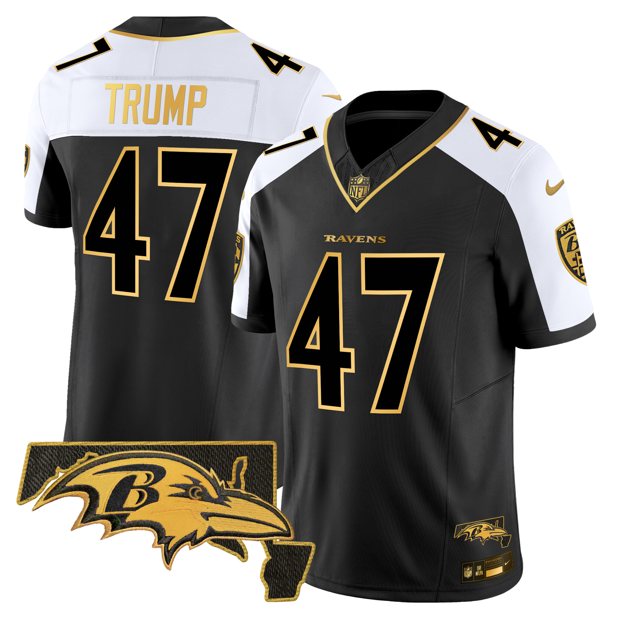 Men's Donald Trump Baltimore Ravens 2024 Gold Vapor Limited Alternate Jersey - All Stitched