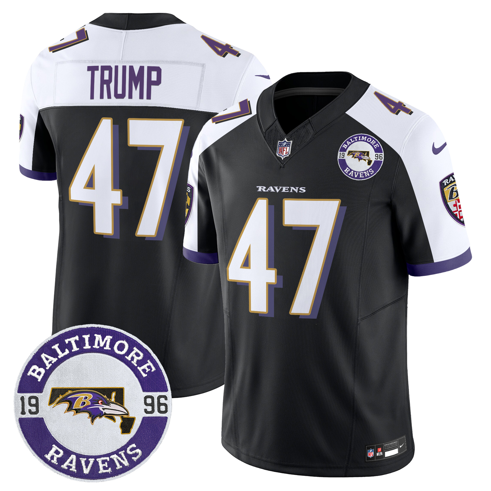 Men's Donald Trump Baltimore Ravens 2024 Vapor Limited Black Alternate Jersey - All Stitched