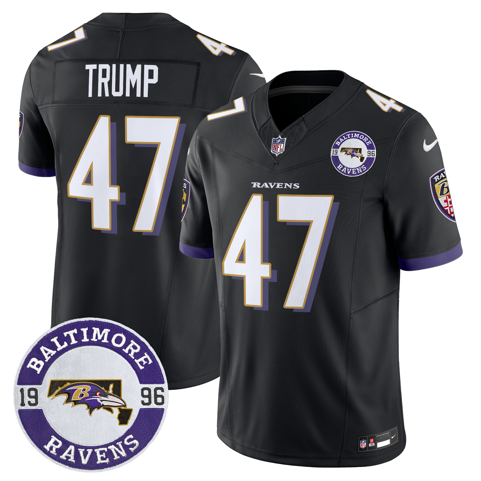Men's Donald Trump Baltimore Ravens 2024 Vapor Limited Black Jersey - All Stitched