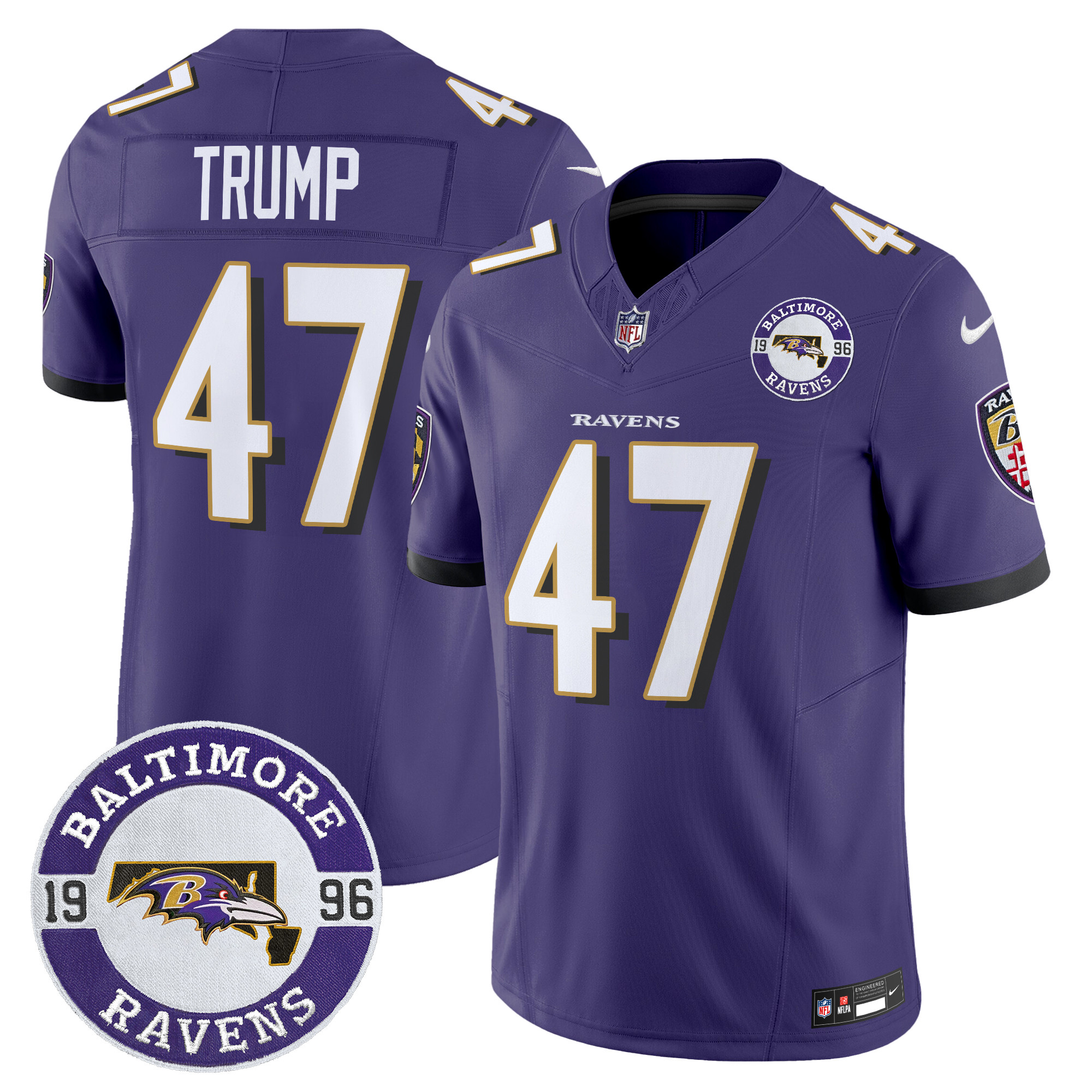 Men's Donald Trump Baltimore Ravens 2024 Vapor Limited Purple Jersey - All Stitched