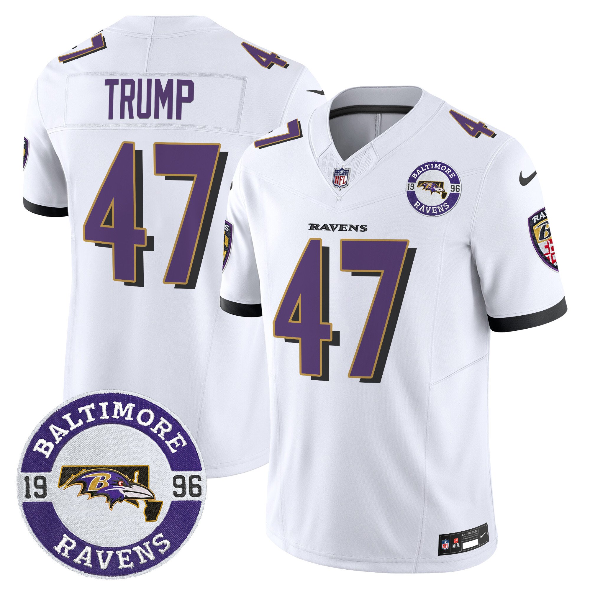 Men's Donald Trump Baltimore Ravens 2024 Vapor Limited White Jersey - All Stitched