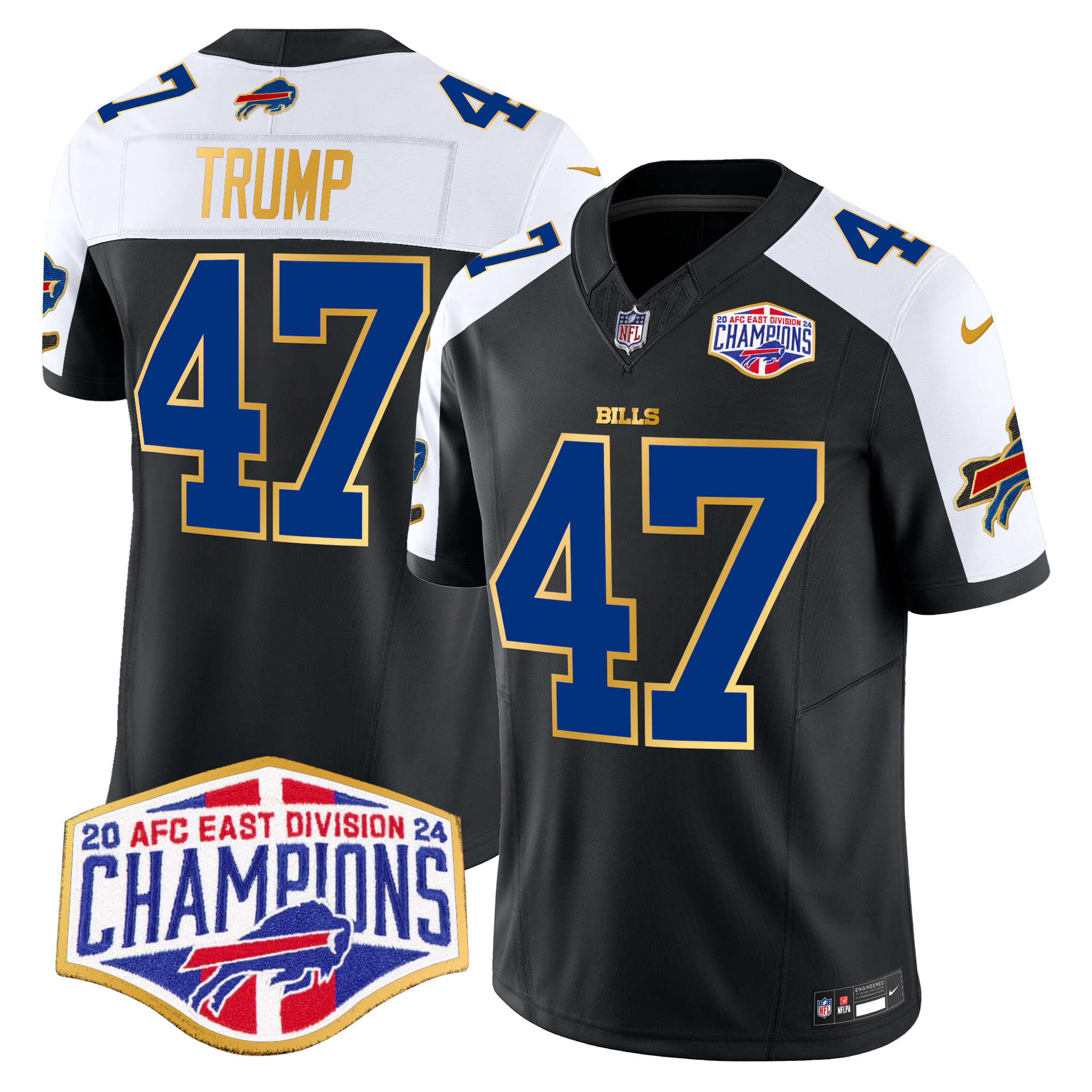 Men's Donald Trump Buffalo Bills 2024 AFC East Division Champions Gold Trim Vapor Limited Black Alternate Jersey - All Stitched