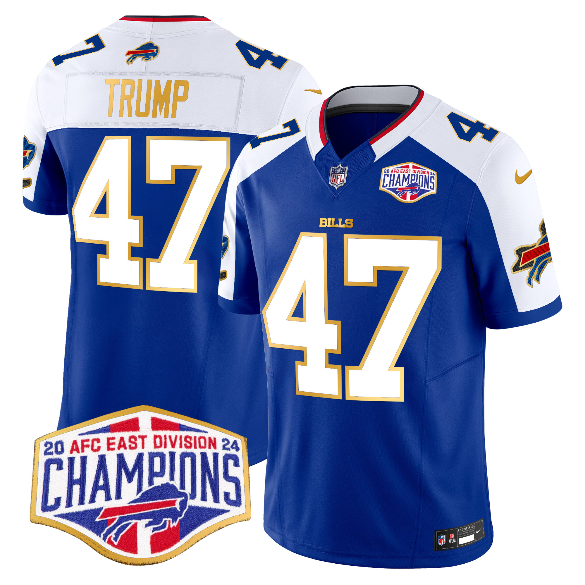 Men's Donald Trump Buffalo Bills 2024 AFC East Division Champions Gold Trim Vapor Limited Royal Alternate Jersey - All Stitched