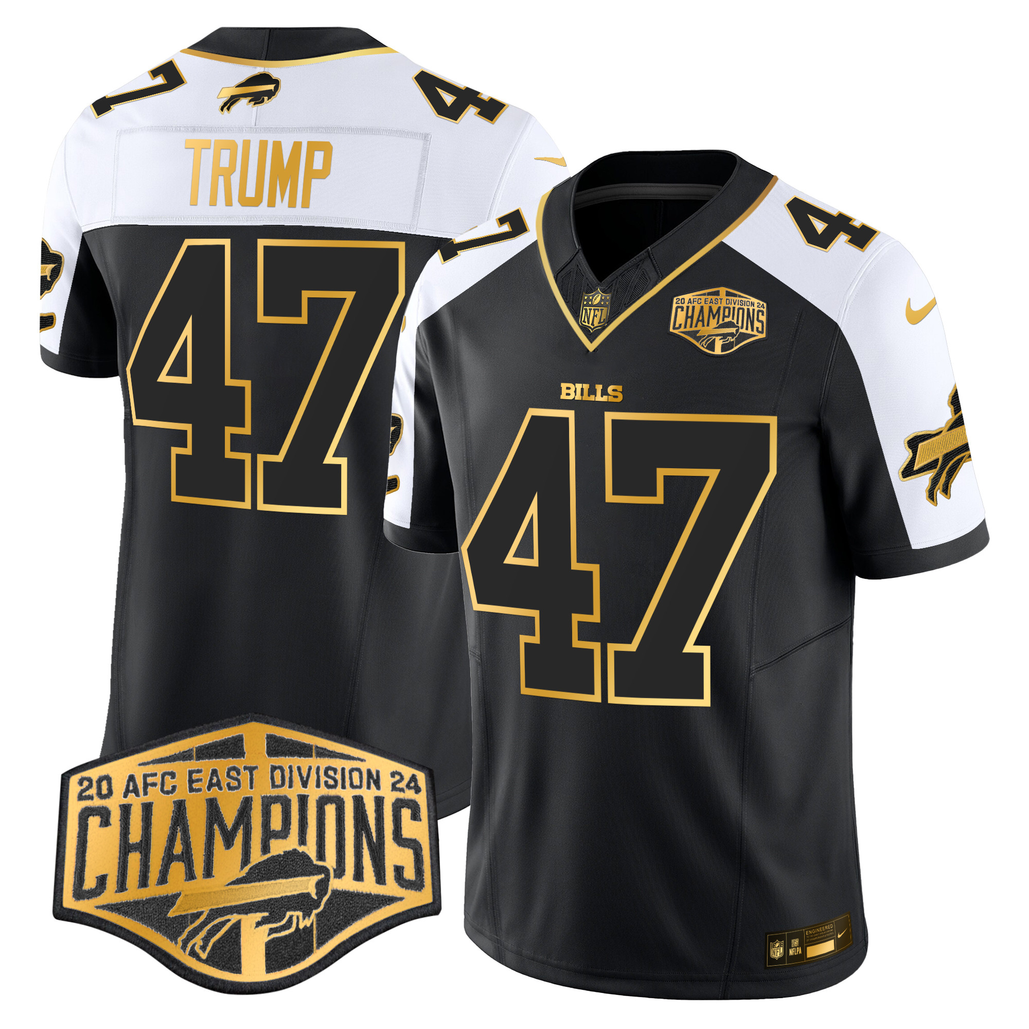 Men's Donald Trump Buffalo Bills 2024 AFC East Division Champions Gold Vapor Limited Alternate Jersey - All Stitched