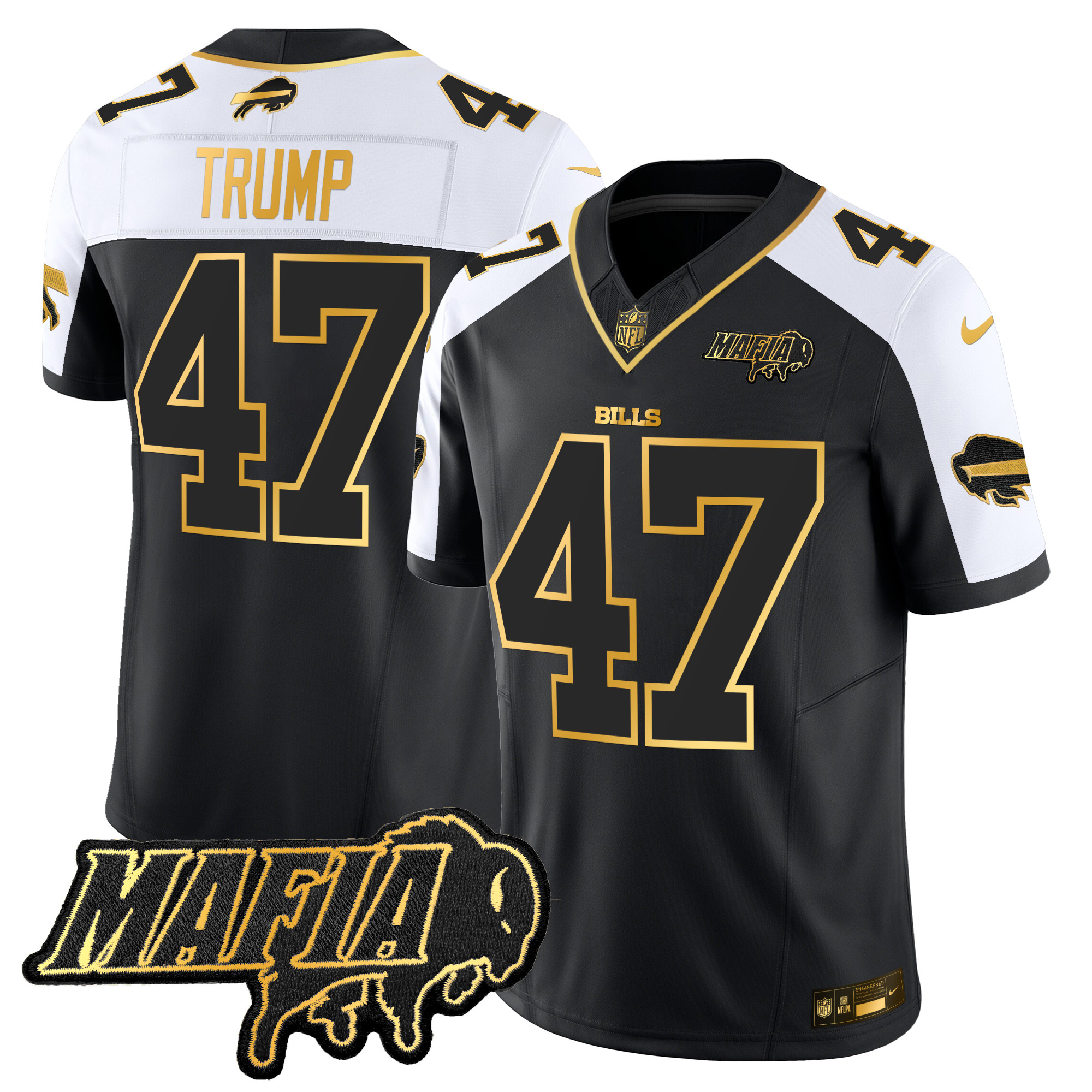 Men's Donald Trump Buffalo Bills 2024 Buffalo Bills Mafia Patch Gold Vapor Limited Alternate Jersey - All Stitched