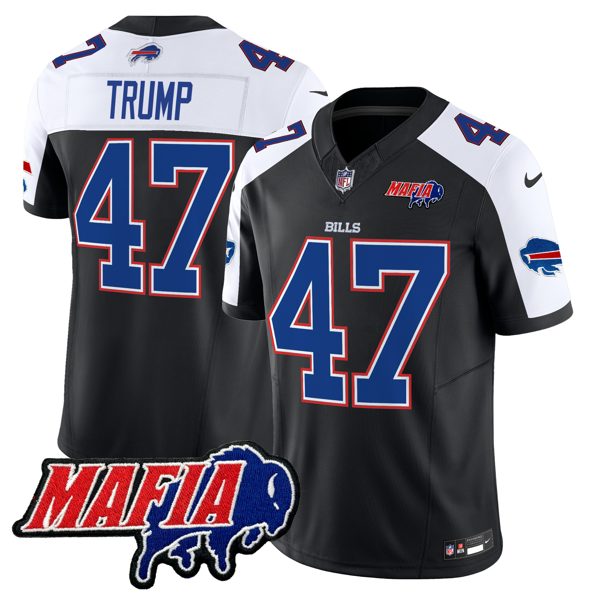 Men's Donald Trump Buffalo Bills 2024 Buffalo Bills Mafia Patch Vapor Limited Black Alternate Jersey - All Stitched