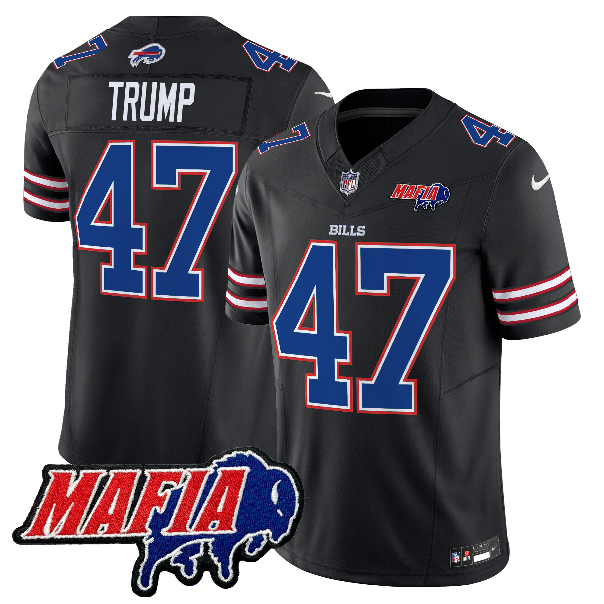 Men's Donald Trump Buffalo Bills 2024 Buffalo Bills Mafia Patch Vapor Limited Black Jersey - All Stitched