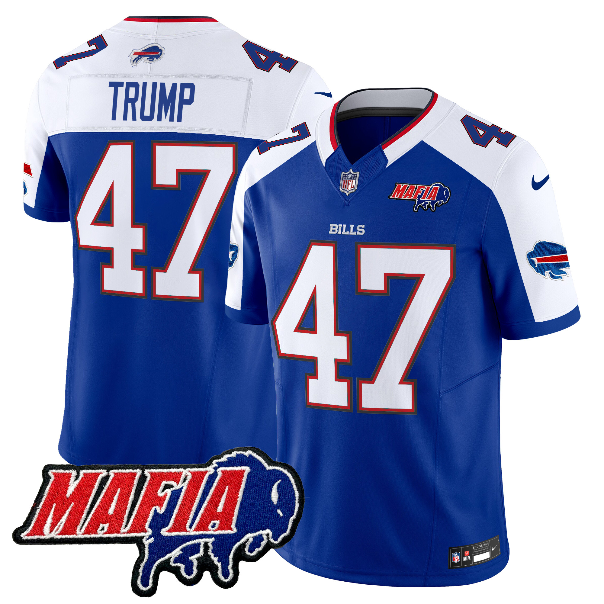 Men's Donald Trump Buffalo Bills 2024 Buffalo Bills Mafia Patch Vapor Limited Royal Alternate Jersey - All Stitched