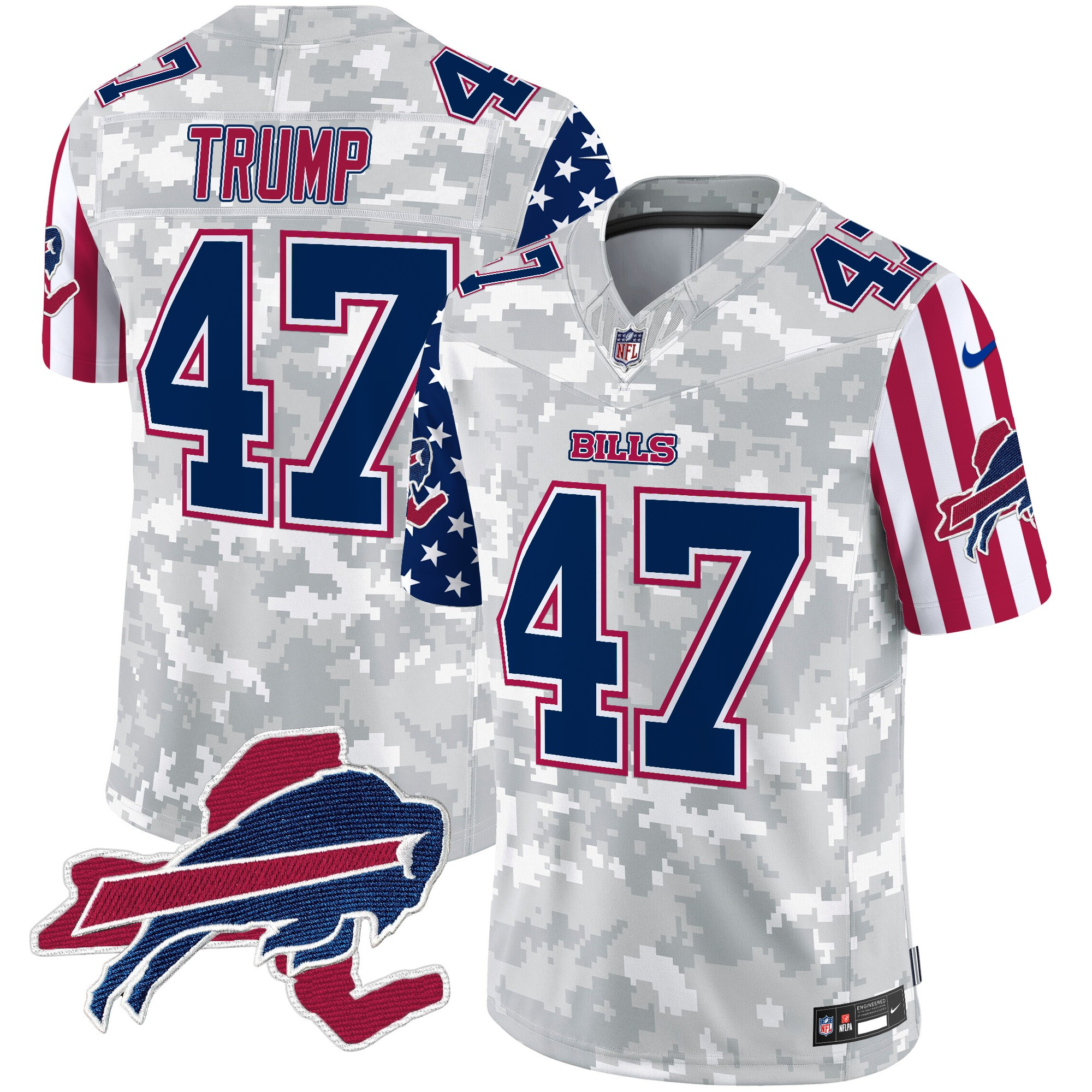Men's Donald Trump Buffalo Bills American Style Vapor Limited Arctic Camo Jersey - All Stitched