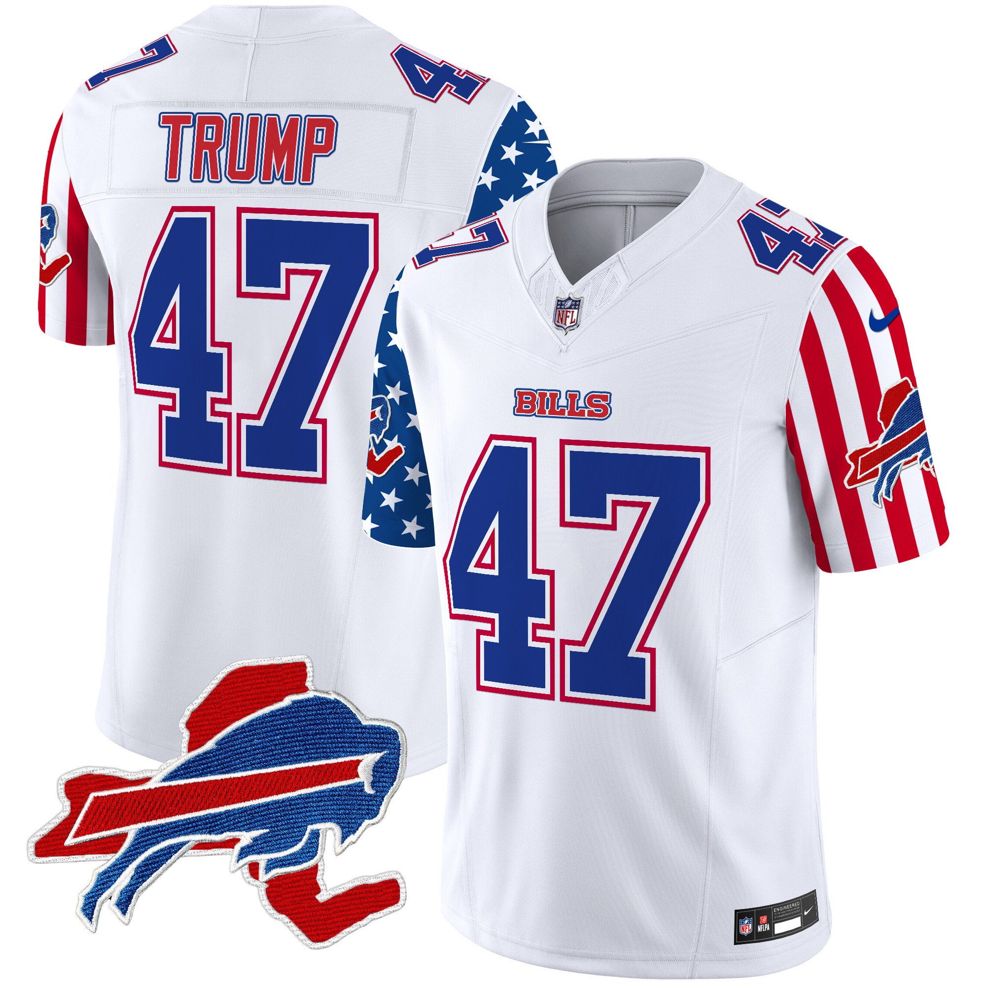Men's Donald Trump Buffalo Bills American Style Vapor Limited White Jersey - All Stitched
