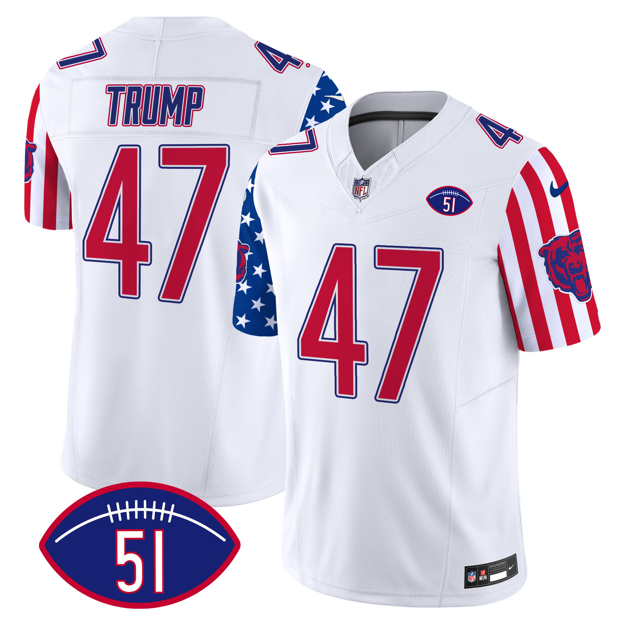 Men's Donald Trump Chicago Bears American Style Vapor Limited White Jersey - All Stitched