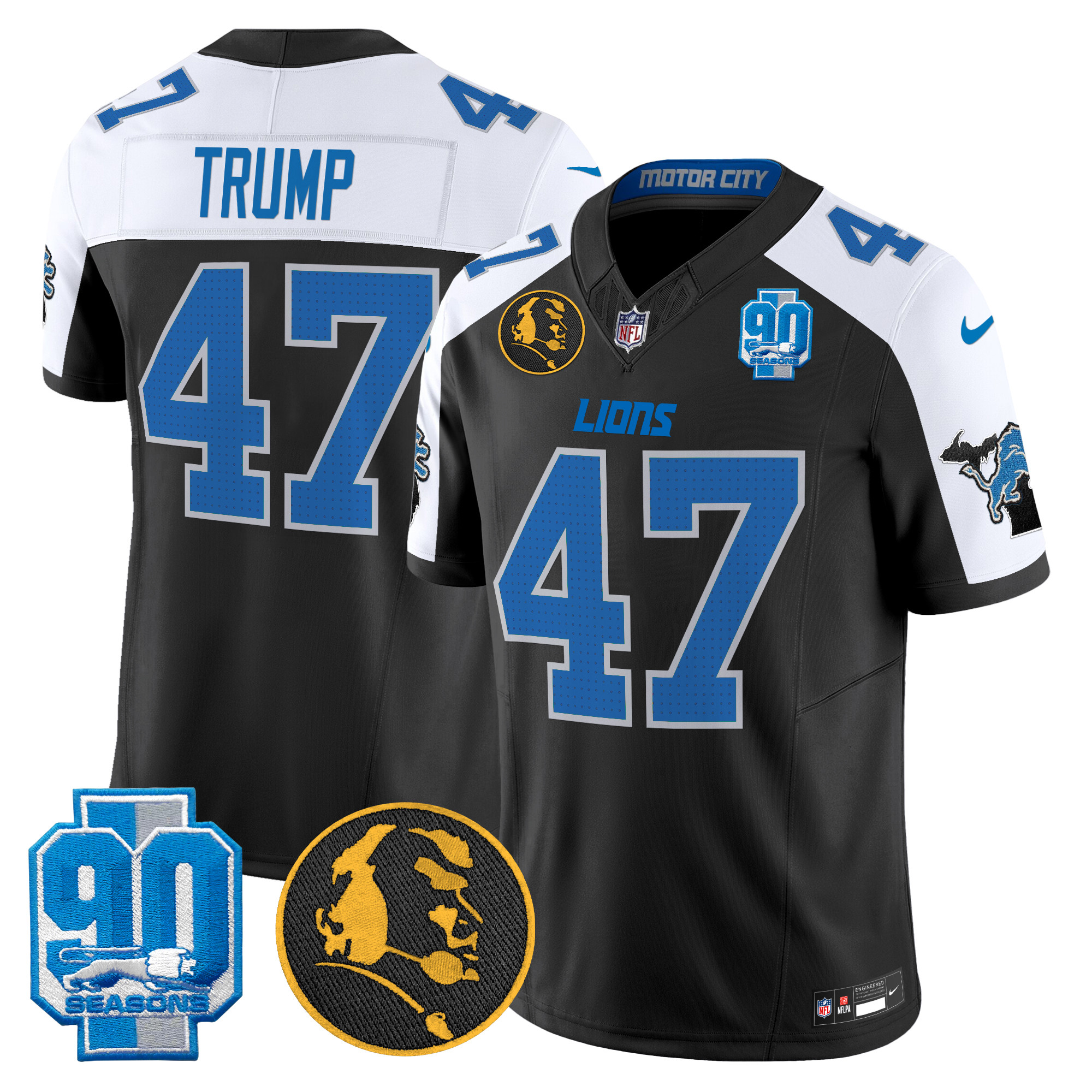 Men's Donald Trump Detroit Lions 2024 90th & John Madden Patch Vapor Limited Alternate Jersey - All Stitched