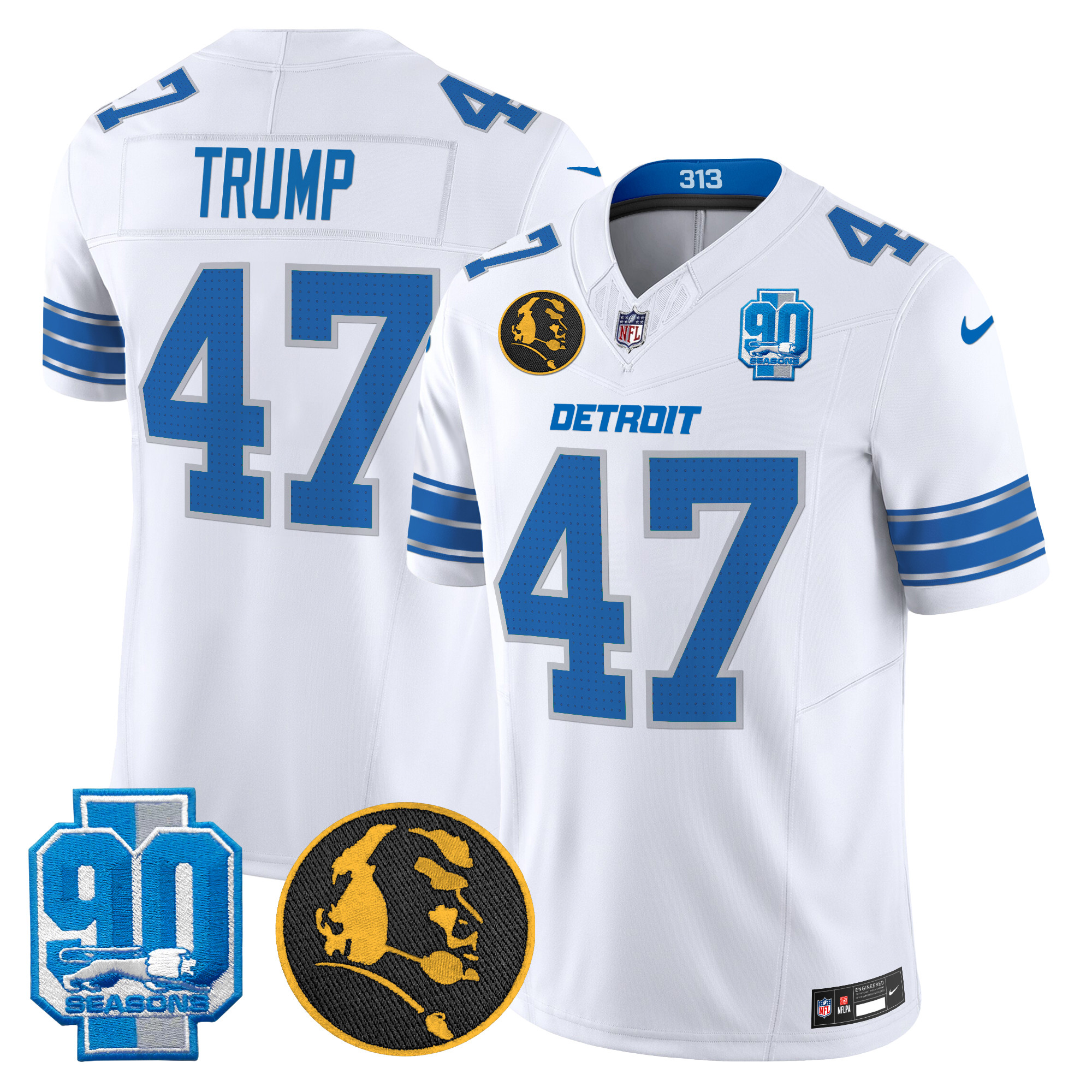 Men's Donald Trump Detroit Lions 2024 90th & John Madden Patch Vapor Limited White Jersey - All Stitched