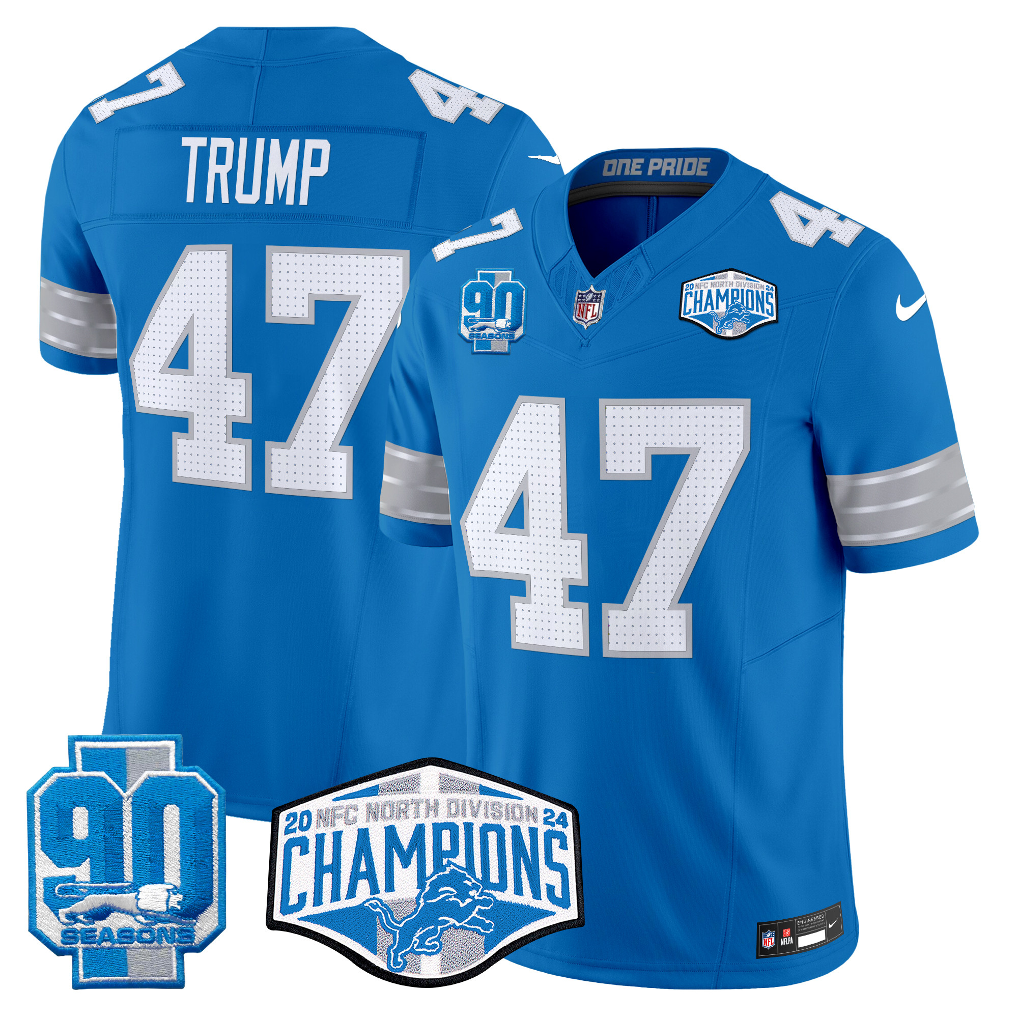 Men's Donald Trump Detroit Lions 2024 NFC North Division Champions Patch Vapor Limited Blue Jersey - All Stitched