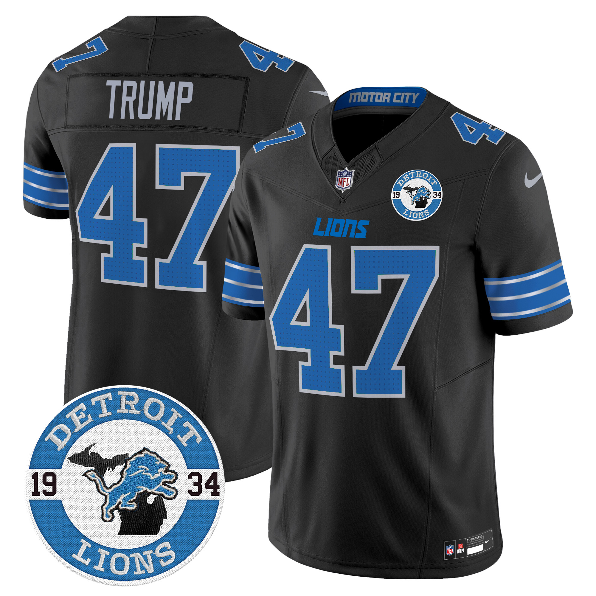 Men's Donald Trump Detroit Lions 2024 Vapor Limited Black Jersey - All Stitched
