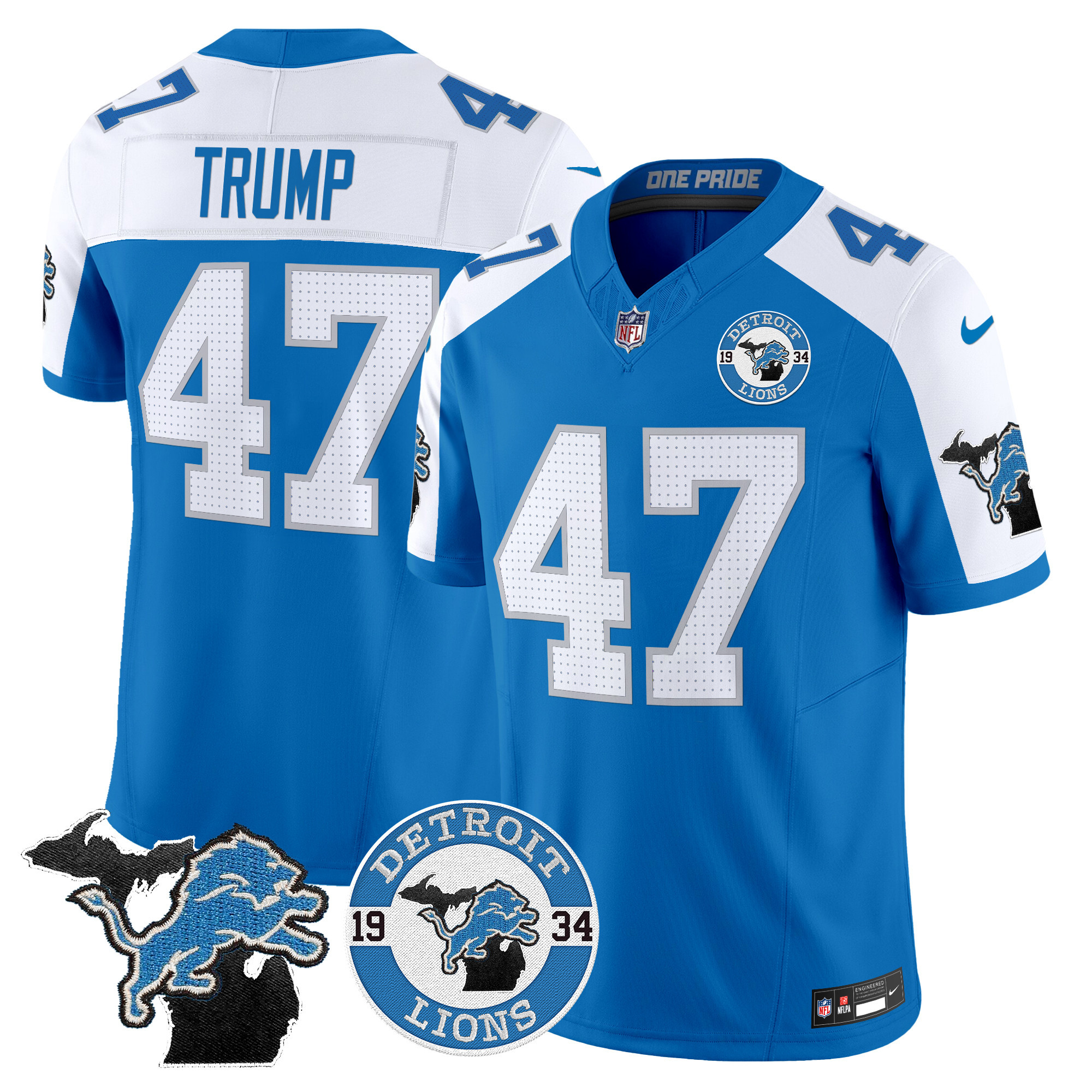 Men's Donald Trump Detroit Lions 2024 Vapor Limited Blue Alternate Jersey - All Stitched