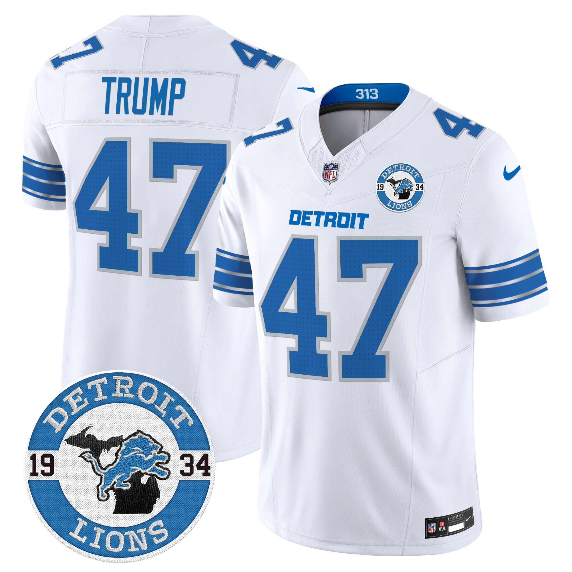 Men's Donald Trump Detroit Lions 2024 Vapor Limited White Jersey - All Stitched