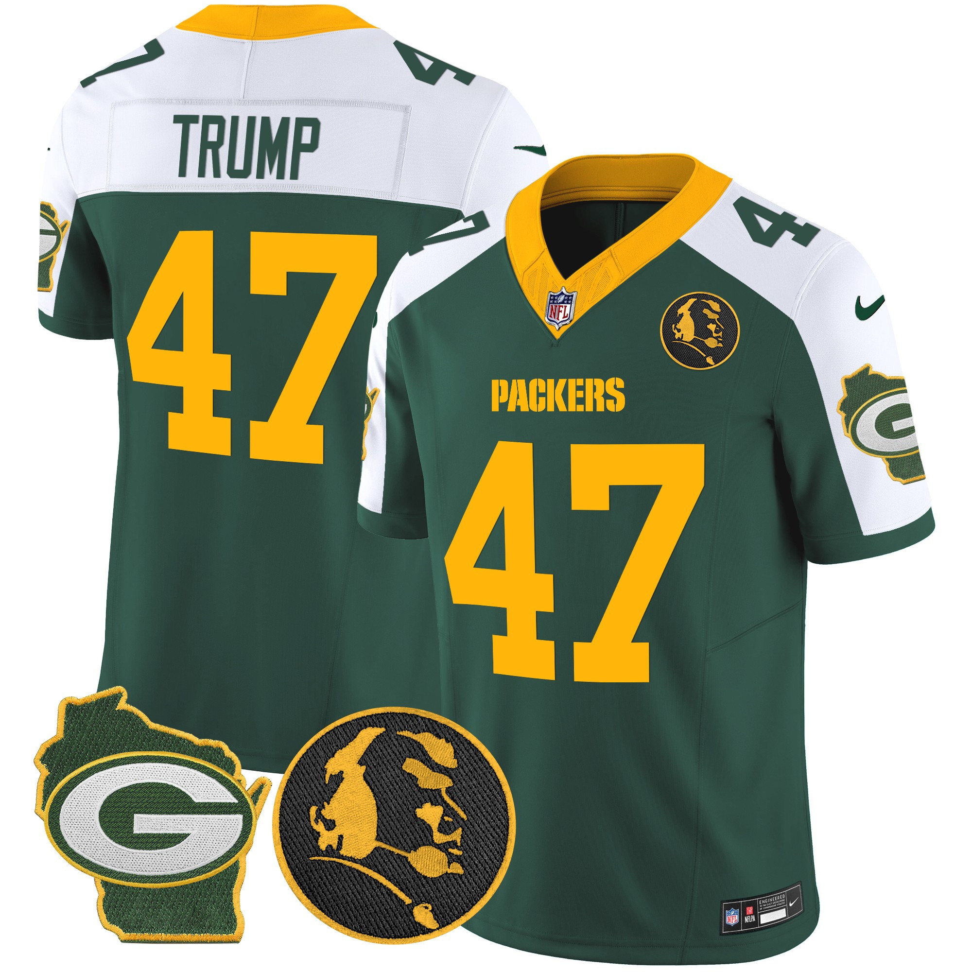 Men's Donald Trump Green Bay Packers John Madden & Home Patch Vapor Limited Green Alternate Jersey - All Stitched