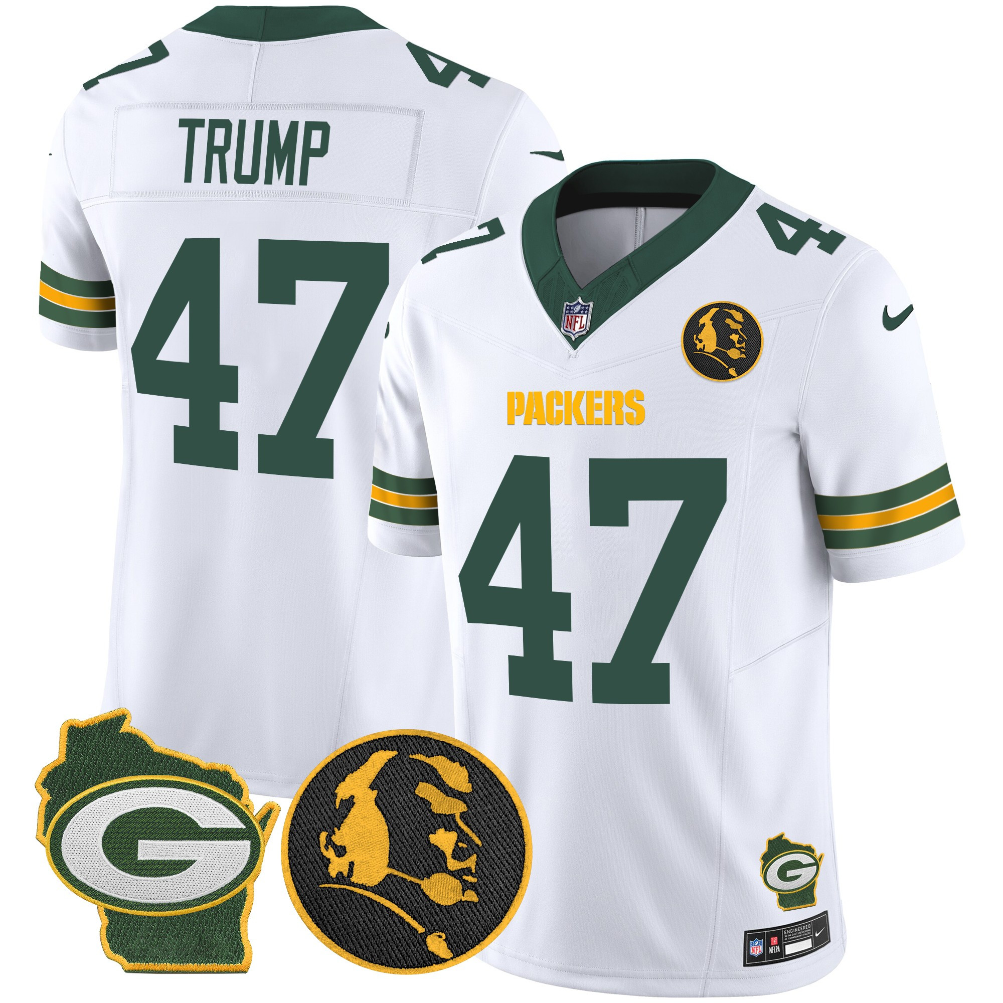 Men's Donald Trump Green Bay Packers John Madden & Home Patch Vapor Limited White Jersey - All Stitched