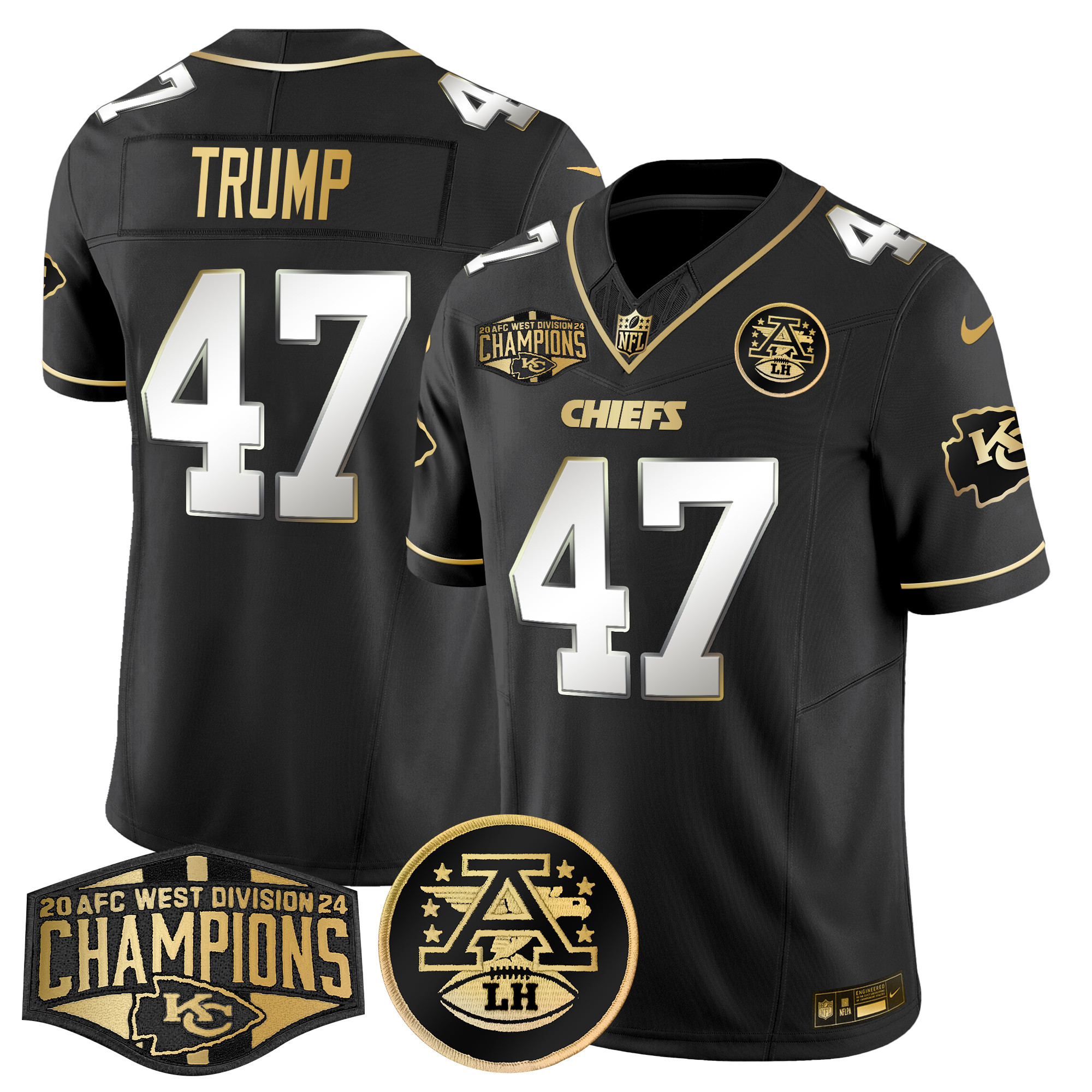 Men's Donald Trump Kansas City Chiefs 2024 AFC West Division Champions Patch Gold Vapor Limited Black Limited Jersey - All Stitched