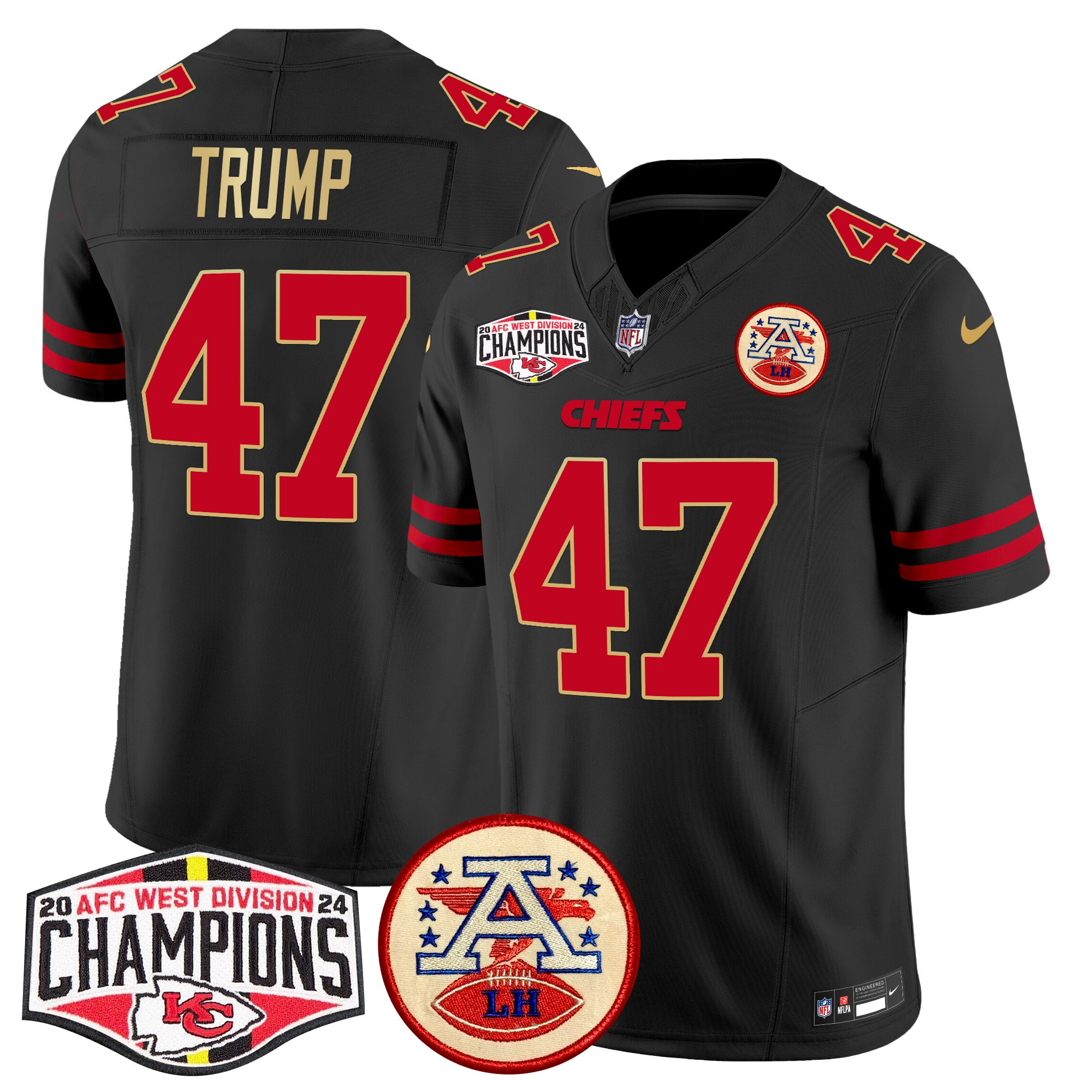 Men's Donald Trump Kansas City Chiefs 2024 AFC West Division Champions Patch Vapor Limited Gold Trim Jersey - All Stitched