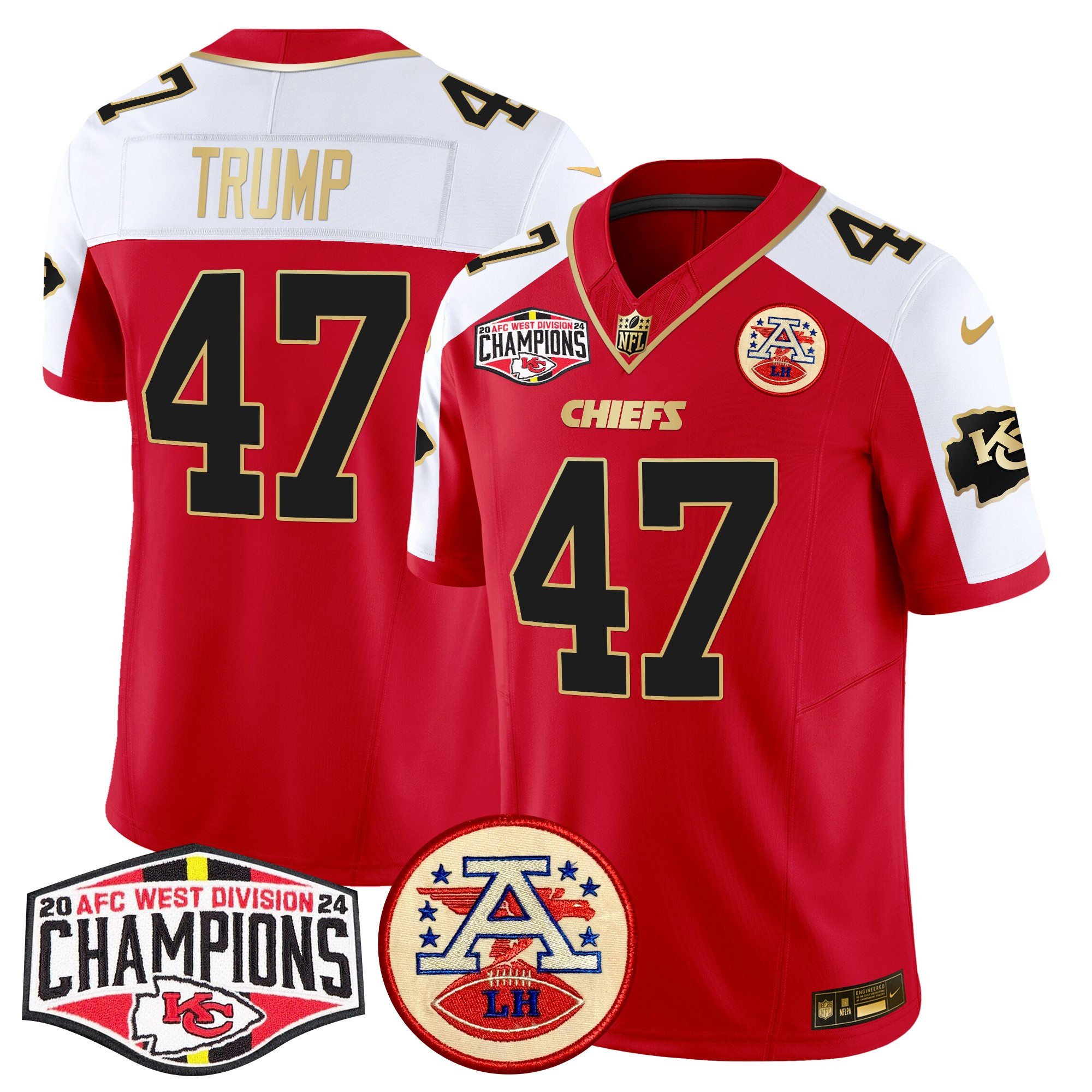 Men's Donald Trump Kansas City Chiefs 2024 AFC West Division Champions Patch Vapor Limited Red Alternate Jersey - All Stitched