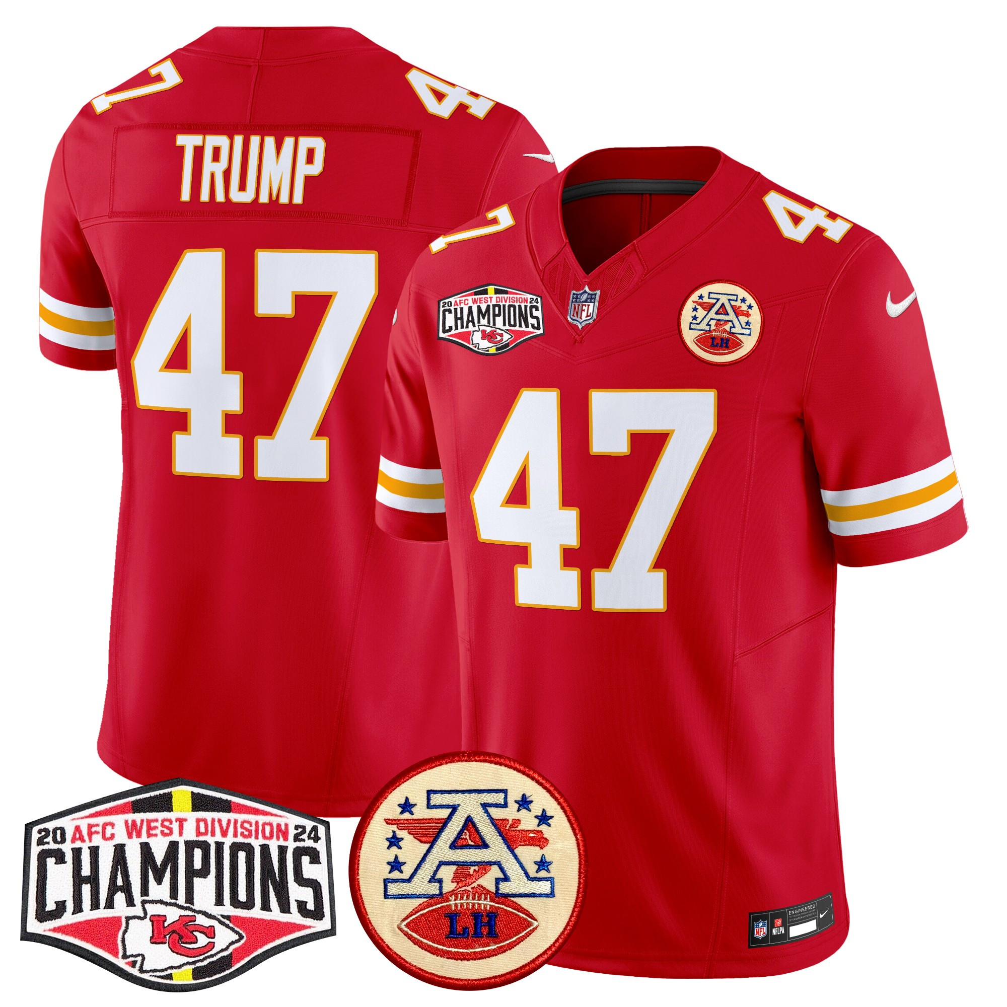 Men's Donald Trump Kansas City Chiefs 2024 AFC West Division Champions Patch Vapor Limited Red Jersey - All Stitched