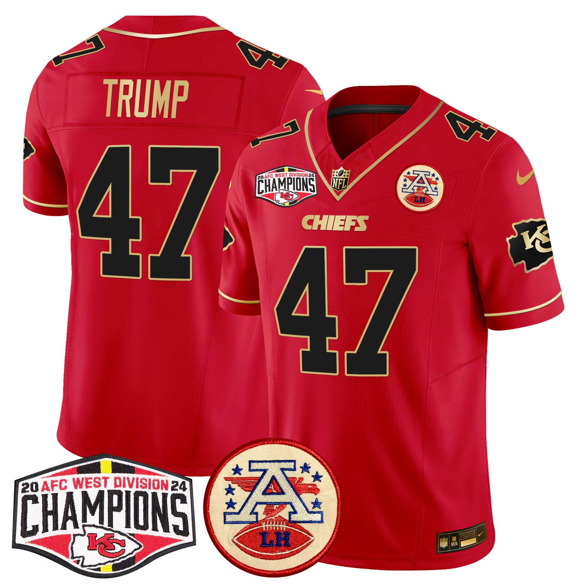 Men's Donald Trump Kansas City Chiefs 2024 AFC West Division Champions Patch Vapor Limited Red Special Jersey - All Stitched