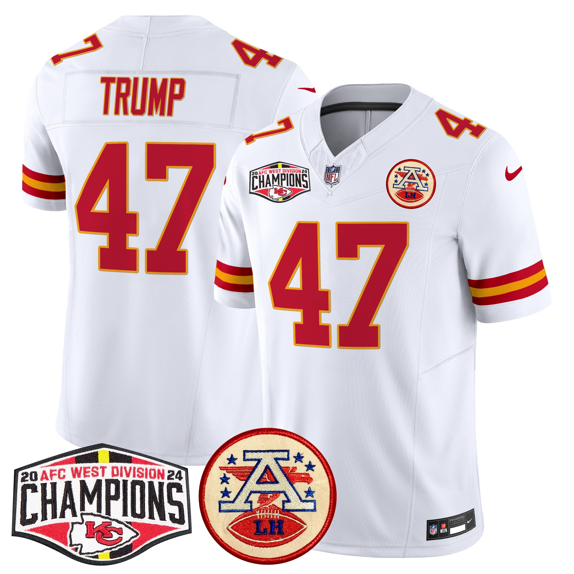 Men's Donald Trump Kansas City Chiefs 2024 AFC West Division Champions Patch Vapor Limited White Jersey - All Stitched