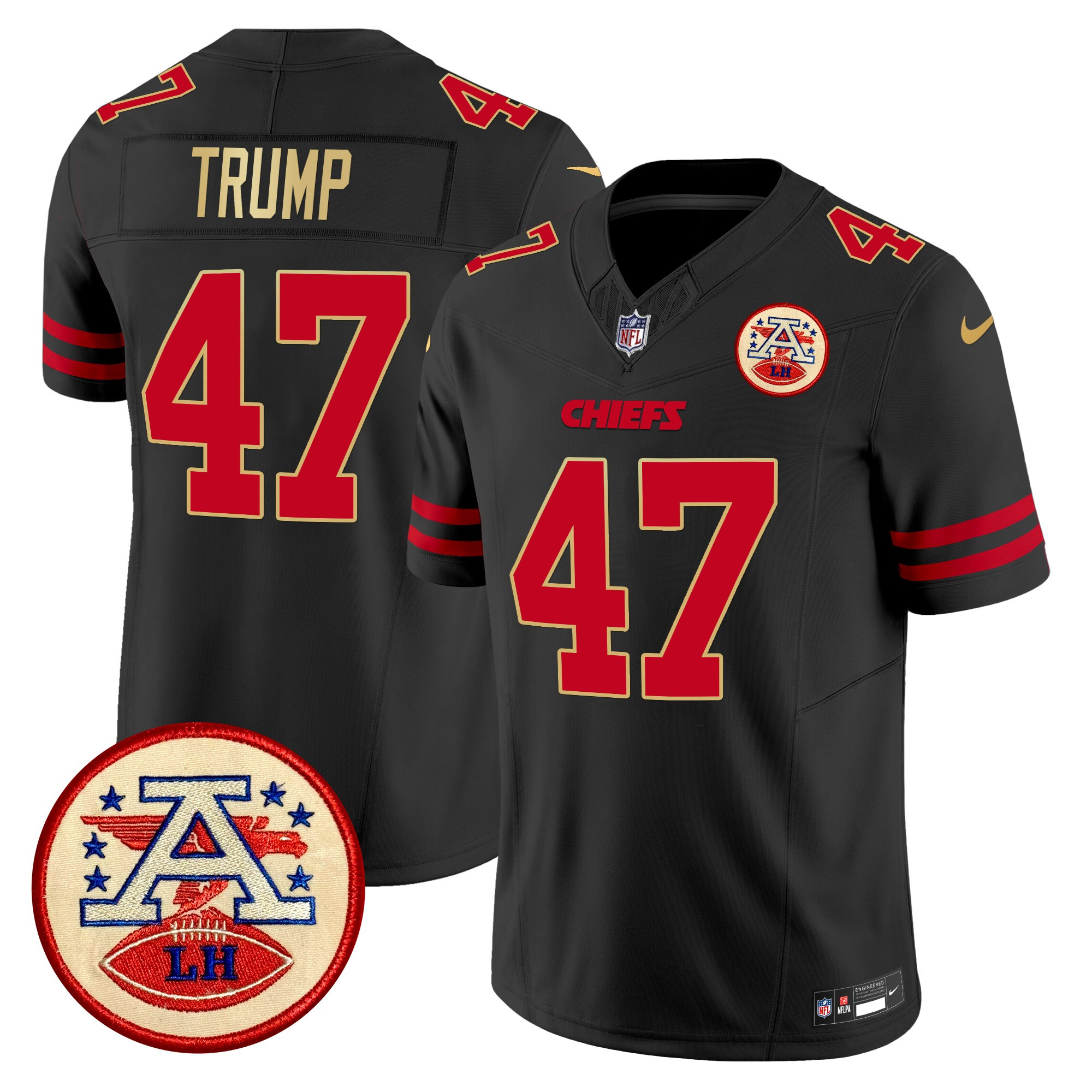 Men's Donald Trump Kansas City Chiefs 2024 Lamar Hunt Patch Vapor Limited Gold Trim Jersey - All Stitched