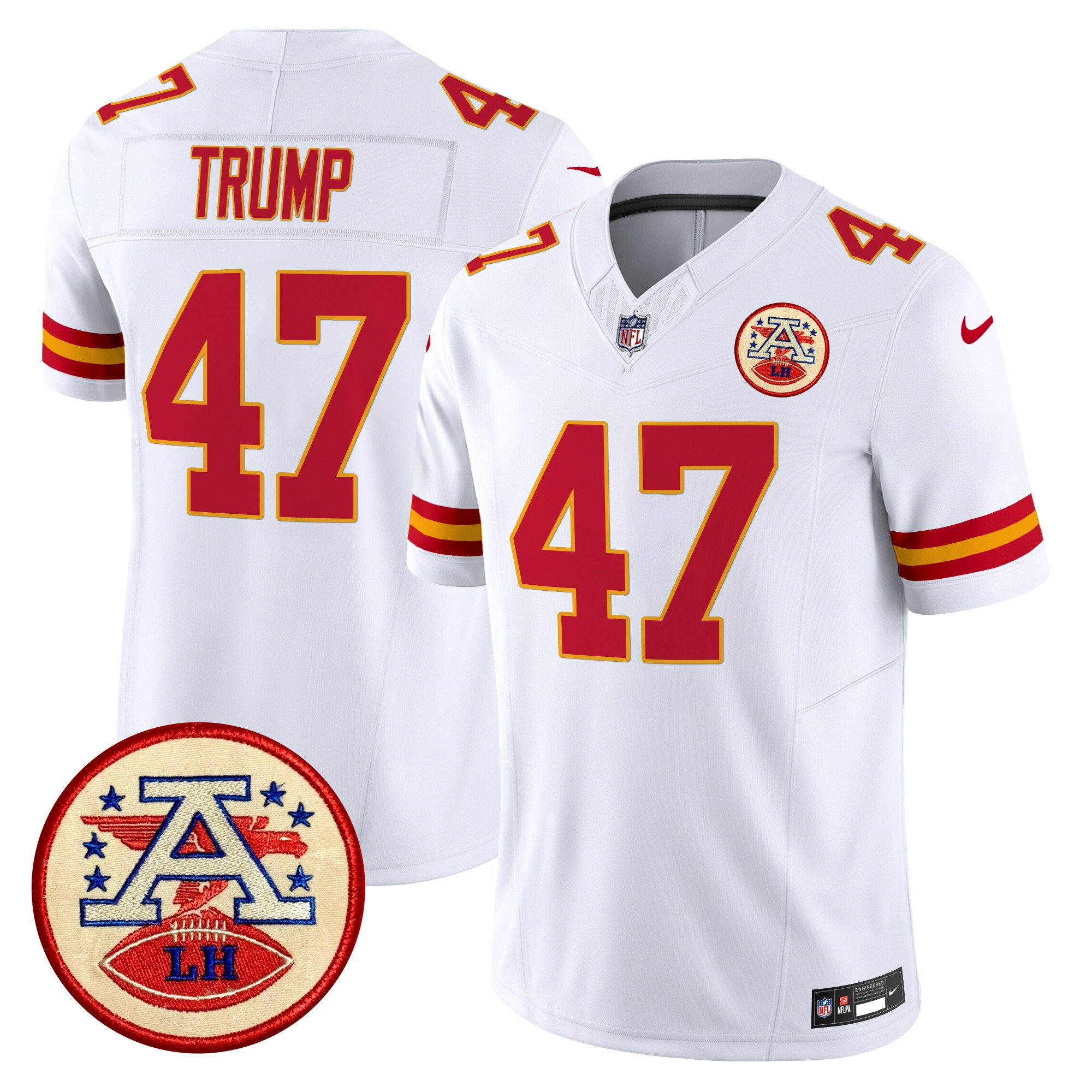 Men's Donald Trump Kansas City Chiefs 2024 Lamar Hunt Patch Vapor Limited White Jersey - All Stitched
