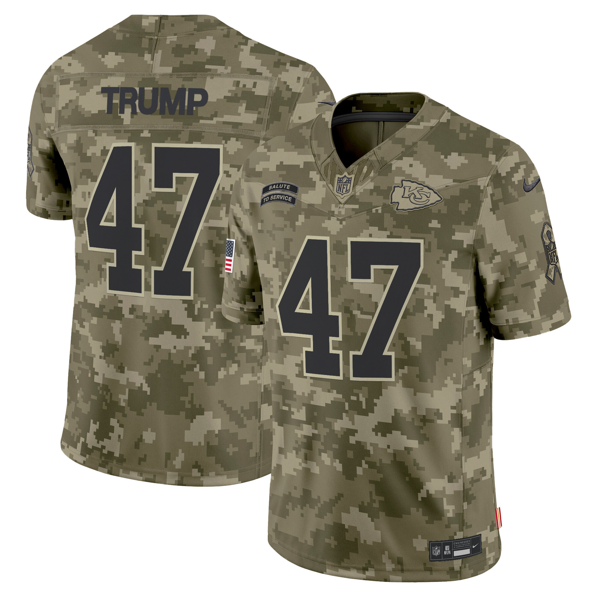 Men's Donald Trump Kansas City Chiefs 2024 Salute to Service Vapor Limited Olive Camo Jersey - All stitched