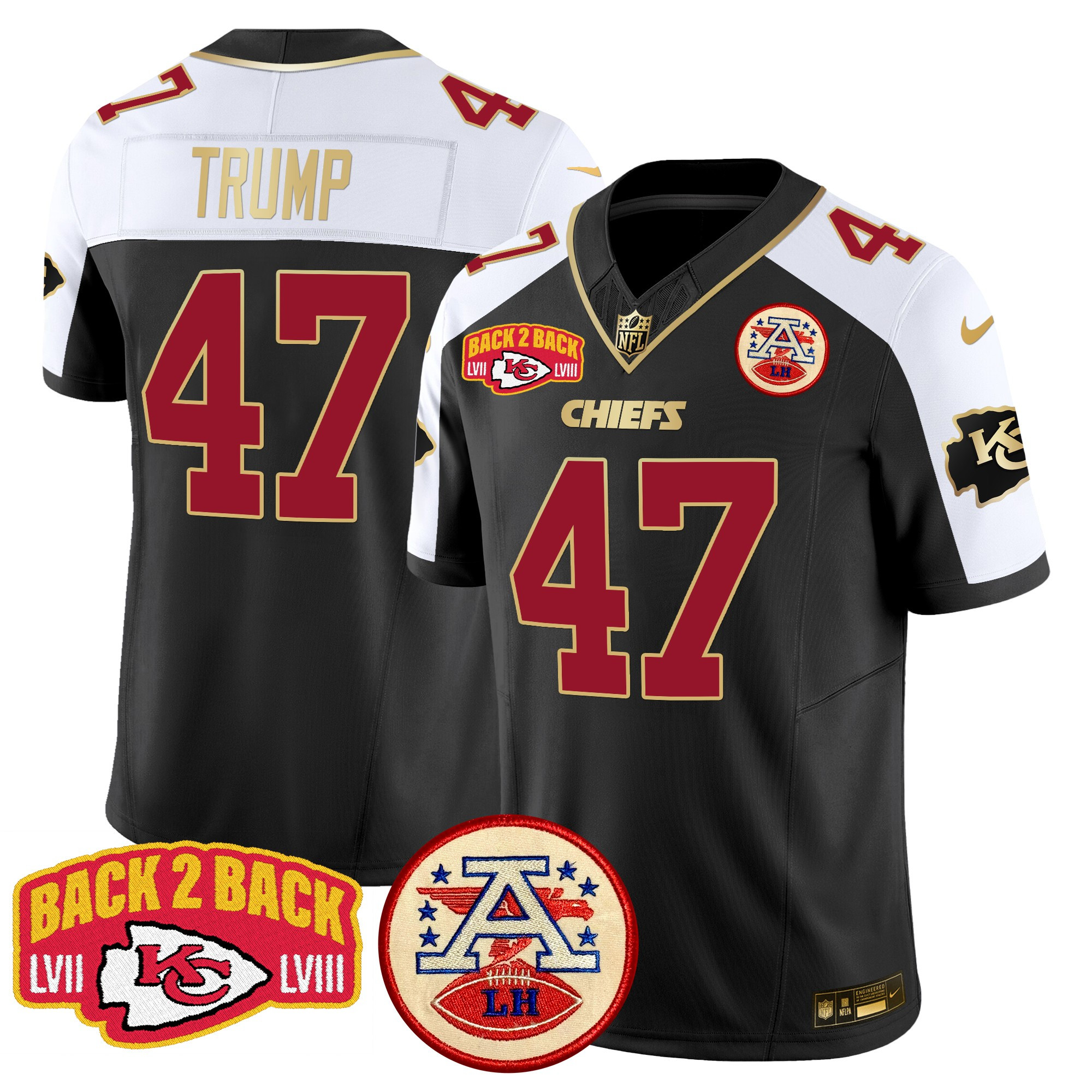 Men's Donald Trump Kansas City Chiefs Super Back 2 Back Patch Vapor Limited Black Alternate Jersey - All Stitched