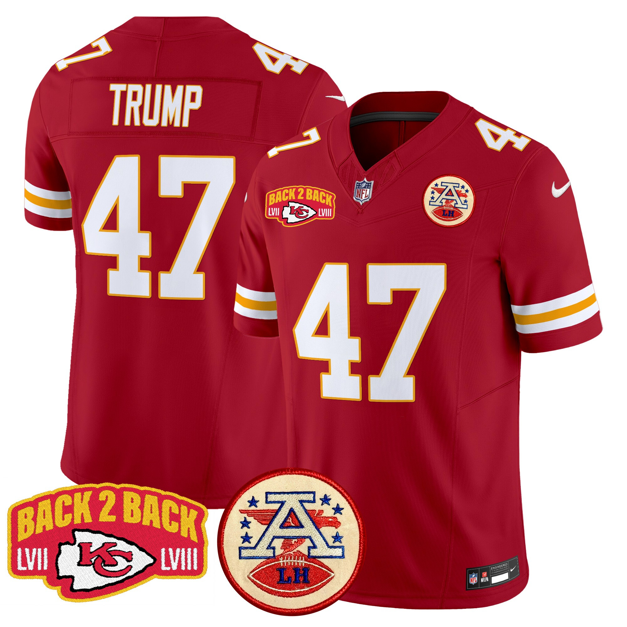 Men's Donald Trump Kansas City Chiefs Super Back 2 Back Patch Vapor Limited Red Jersey - All Stitched