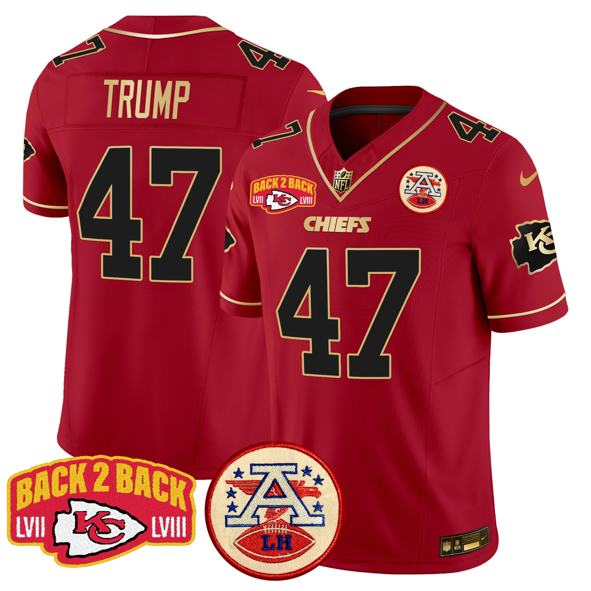 Men's Donald Trump Kansas City Chiefs Super Back 2 Back Patch Vapor Limited Red Special Jersey - All Stitched