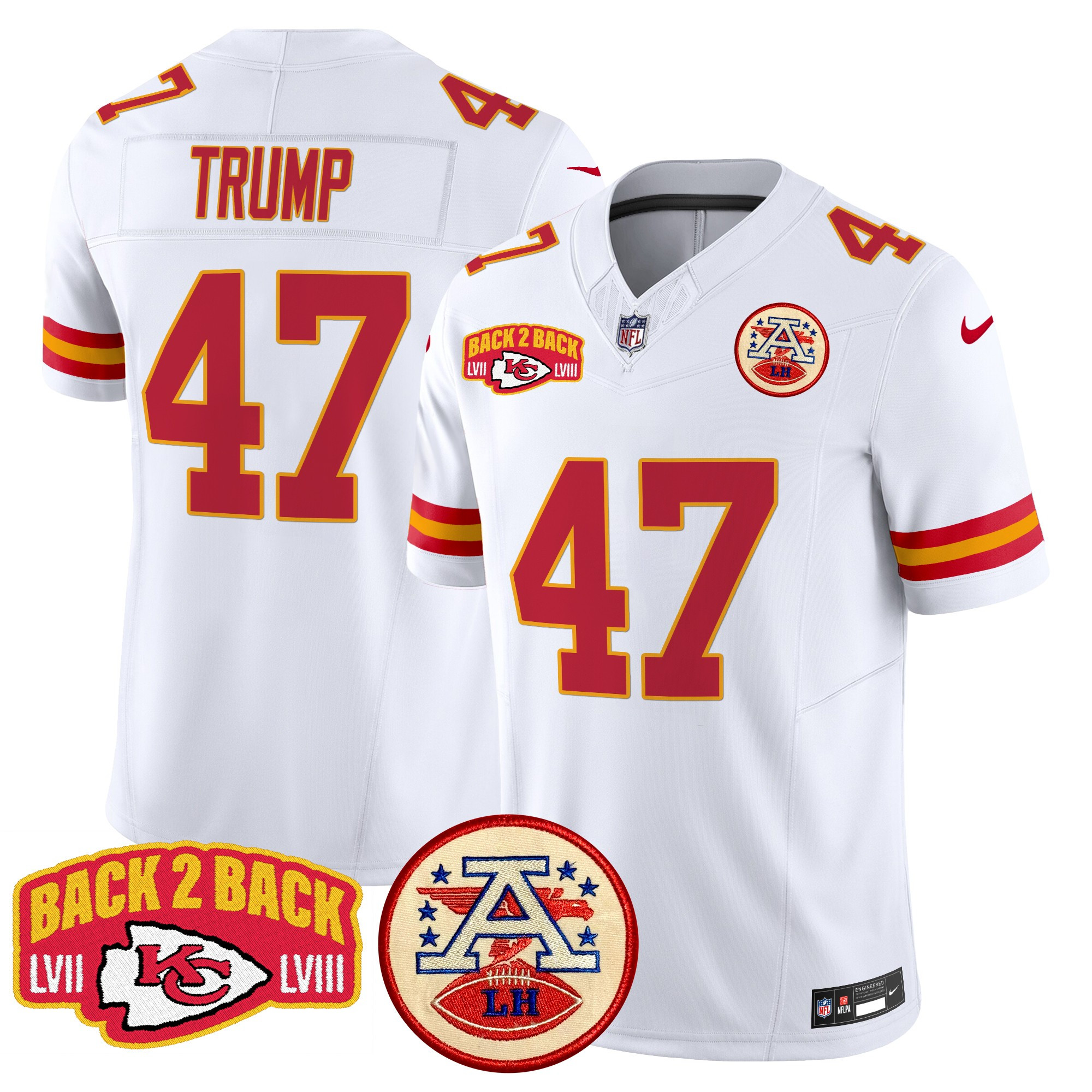 Men's Donald Trump Kansas City Chiefs Super Back 2 Back Patch Vapor Limited White Jersey - All Stitched
