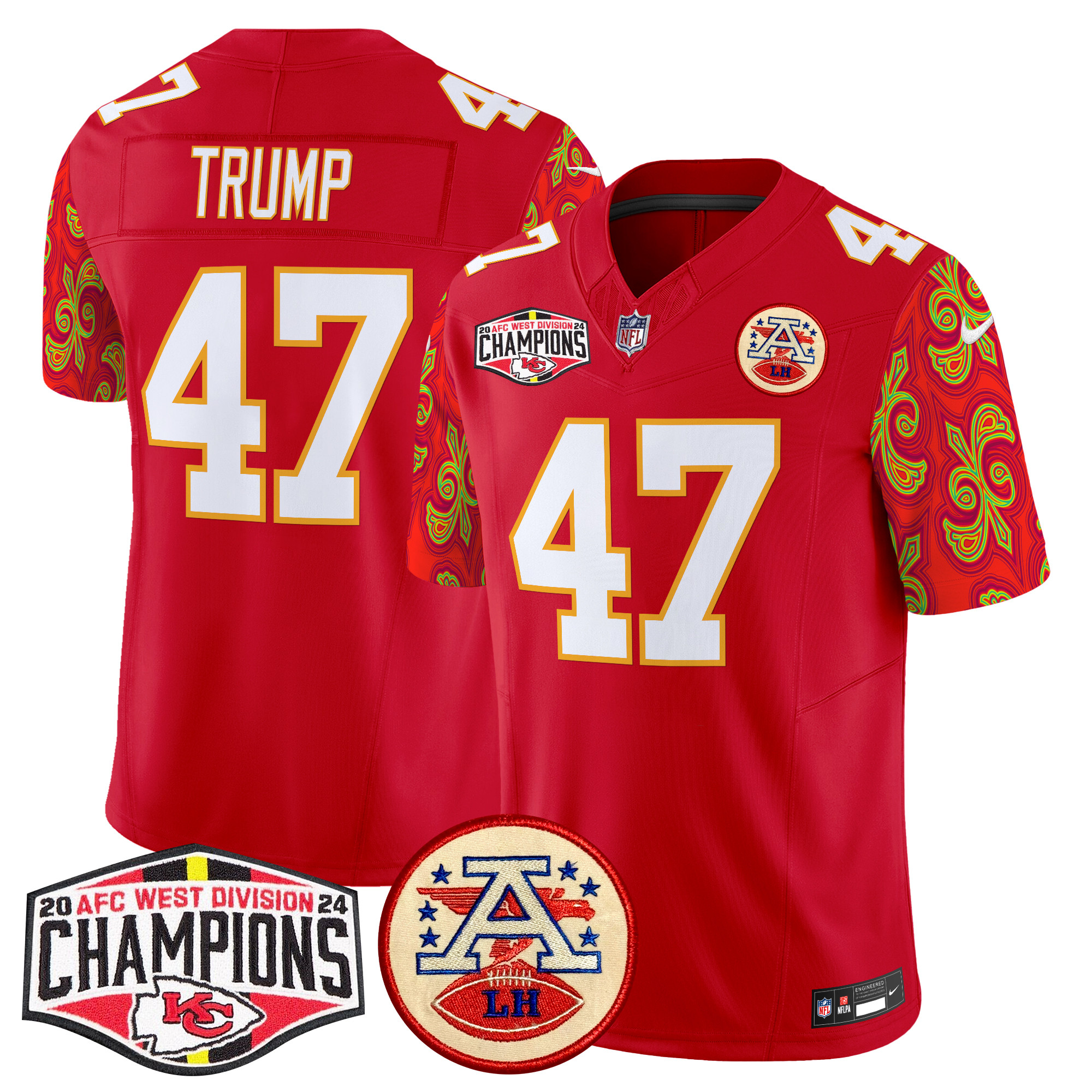 Men's Donald Trump Kansas City Chiefs Super Bowl LIX Style 2024 AFC West Division Champions Patch Vapor Limited Red Jersey - All Stitched
