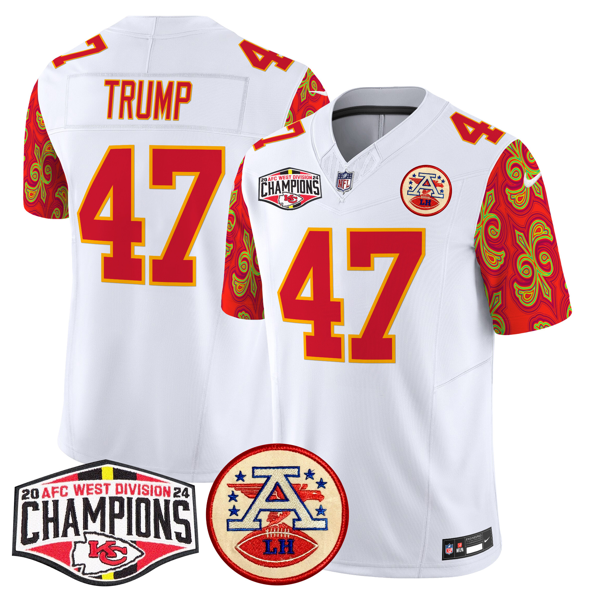 Men's Donald Trump Kansas City Chiefs Super Bowl LIX Style 2024 AFC West Division Champions Patch Vapor Limited White Jersey - All Stitched