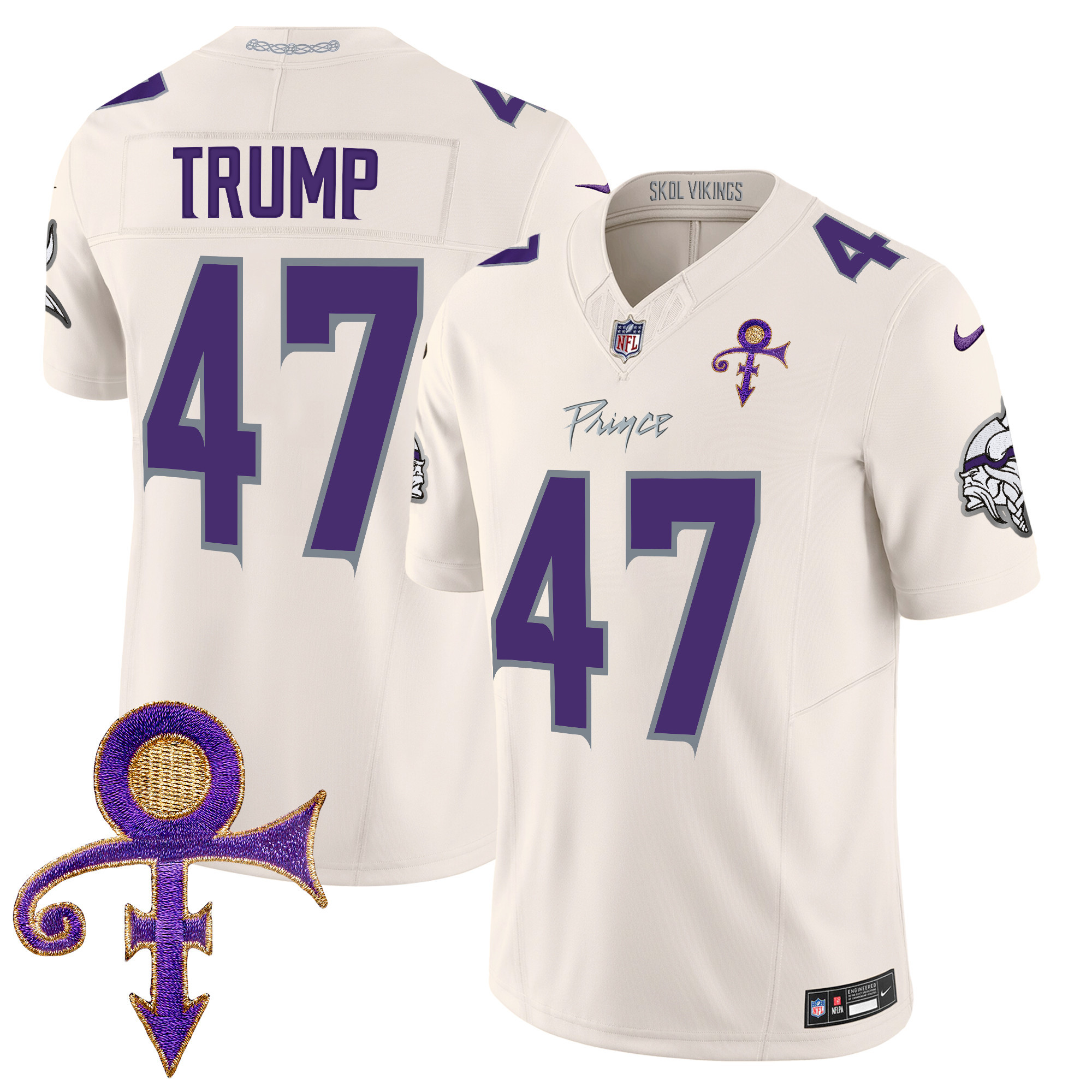 Men's Donald Trump Minnesota Vikings 2024 Prince Vapor Limited Cream Jersey - All Stitched