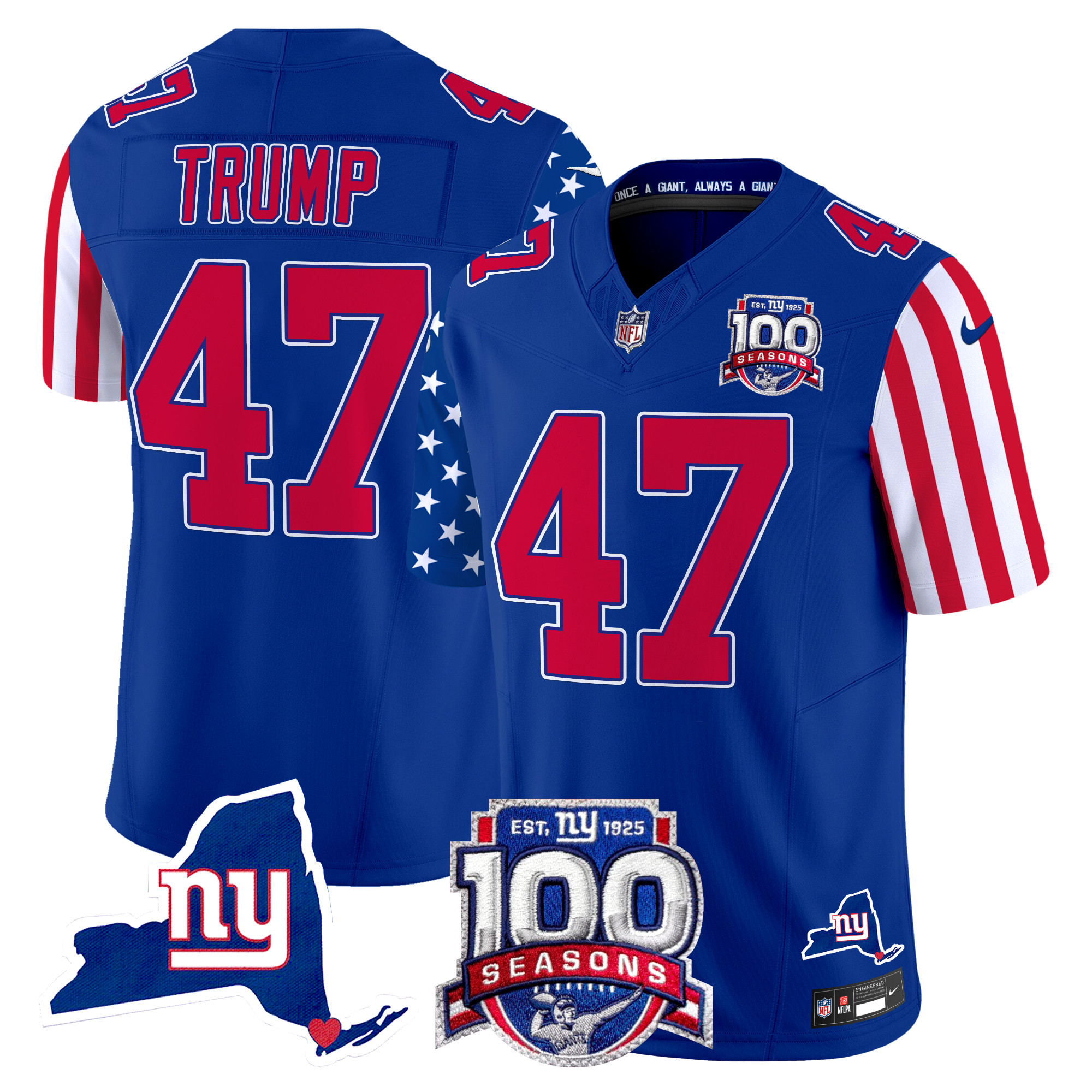 Men's Donald Trump New York Giants American Style Vapor Limited Royal Jersey - All Stitched